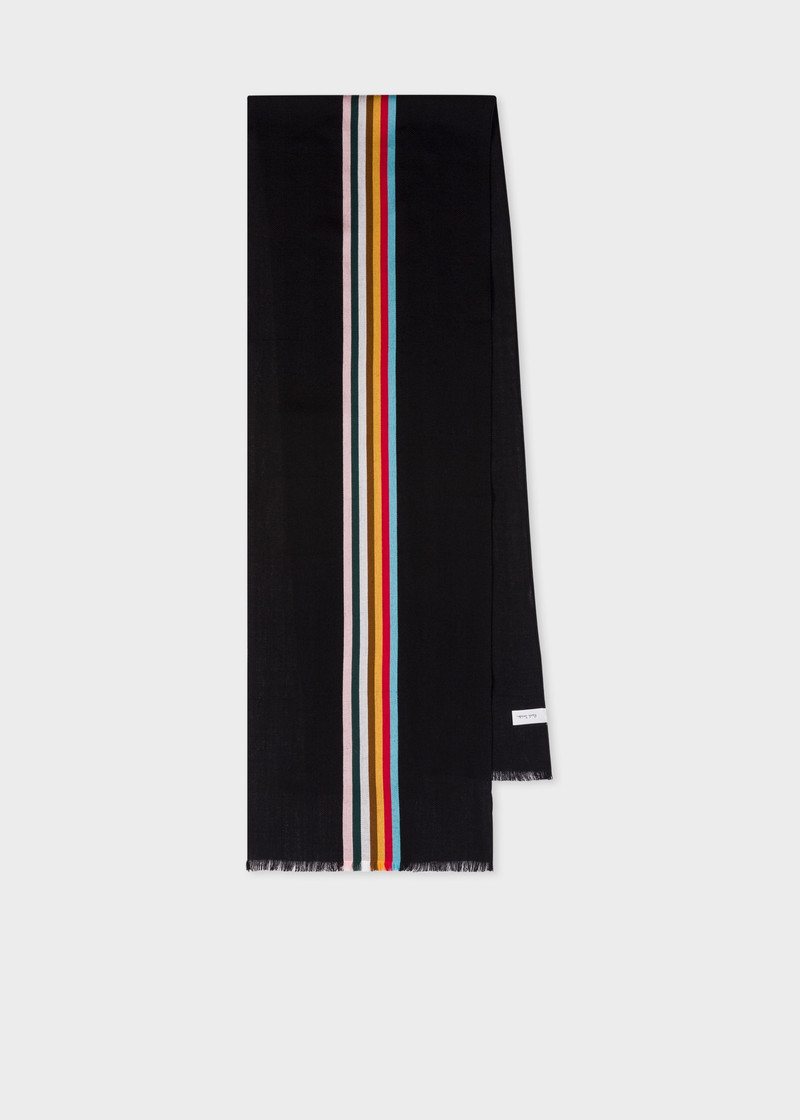 Black Wool-Blend Central Multi Stripe Scarf 1