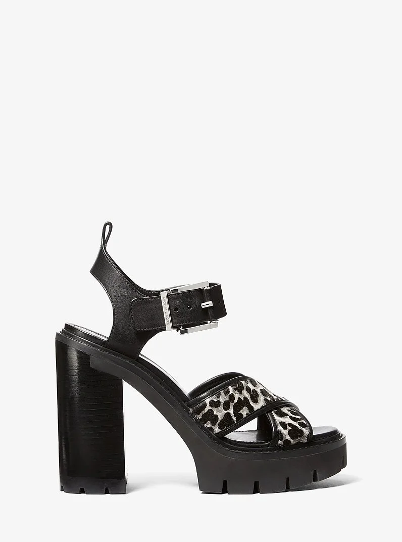 Colby Leopard Print Calf Hair Lug Platform Sandal - 1