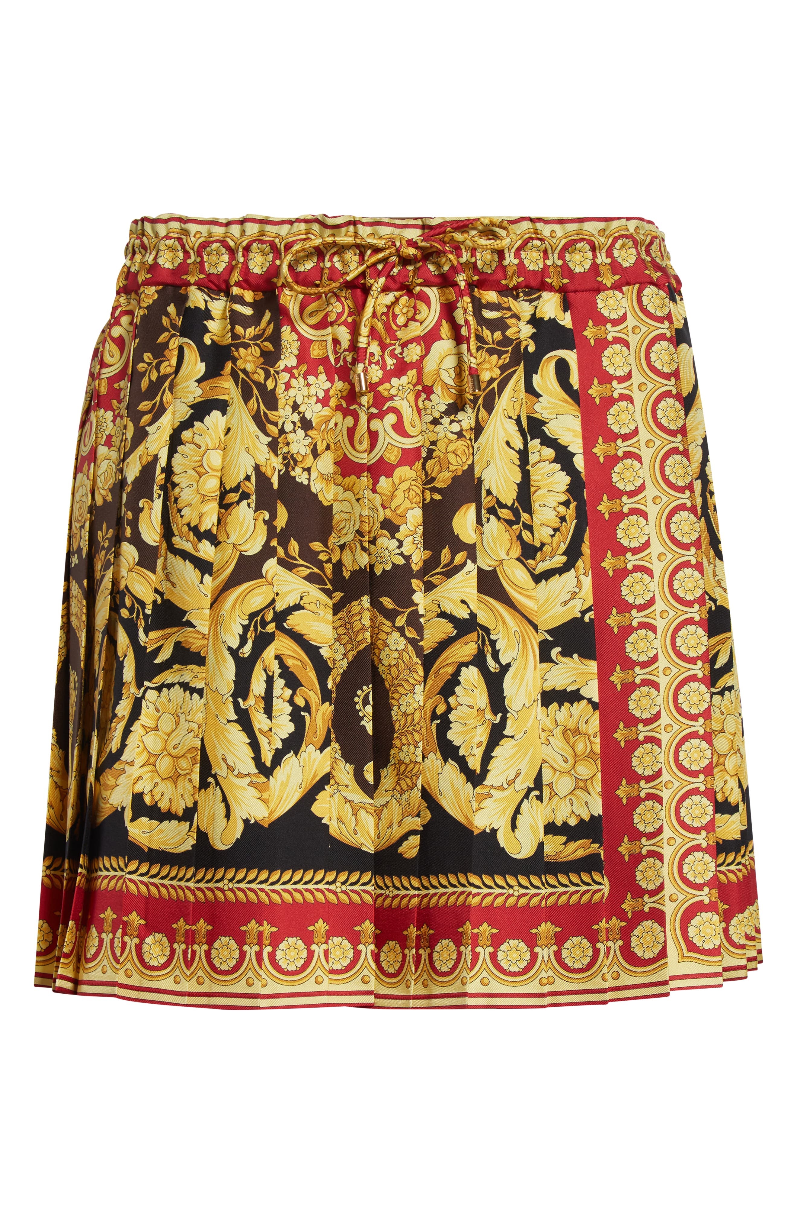 Versace Barocco 92 Pleated Silk Twill Skirt in Parade Red Black at Nordstrom - 6