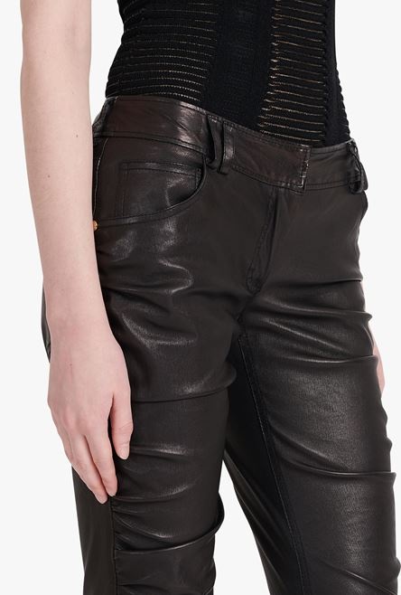 Low-rise black leather bootcut pants - 6