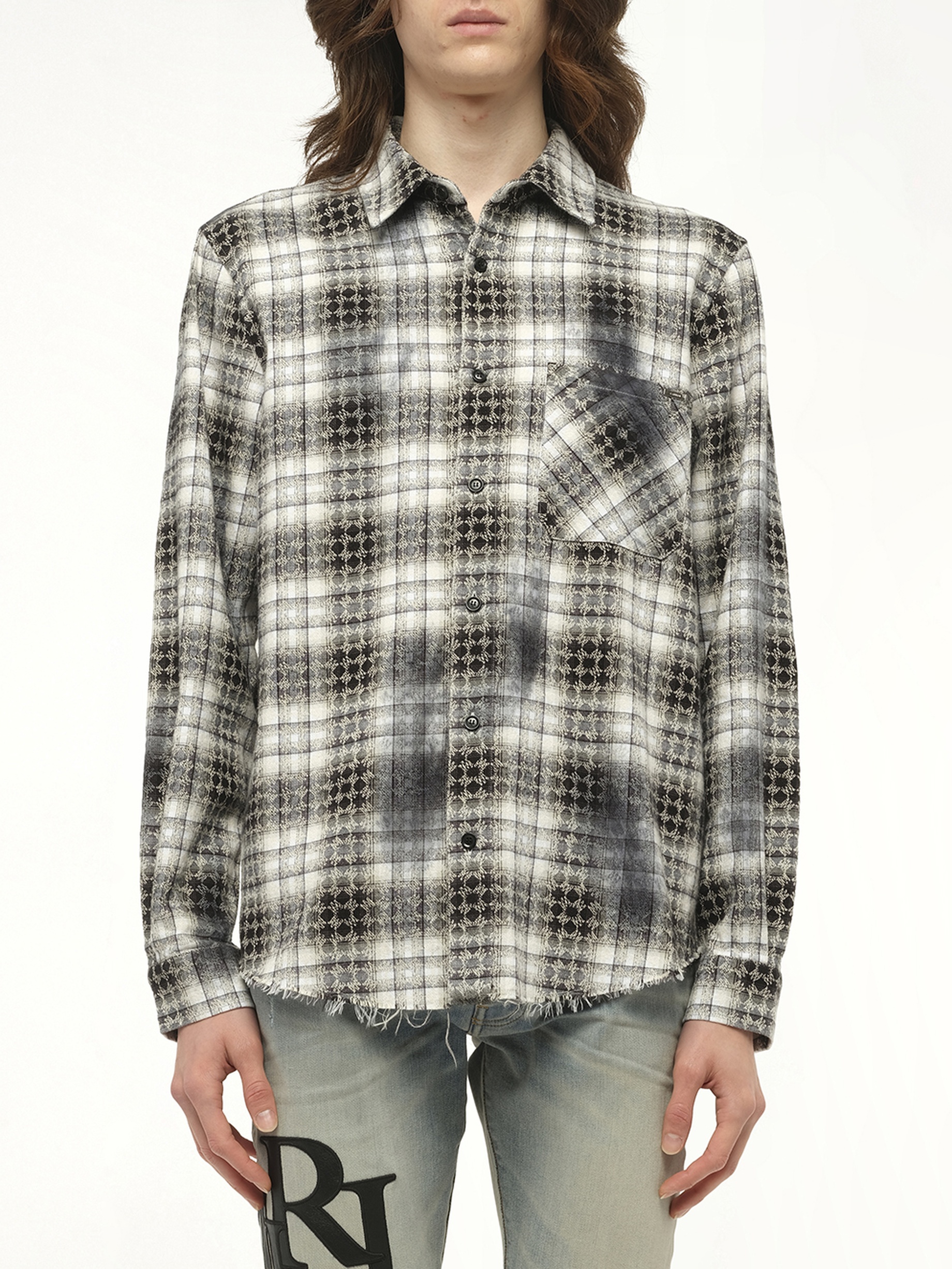 MA Quad Bleach Flannel Shirt in Black - 1