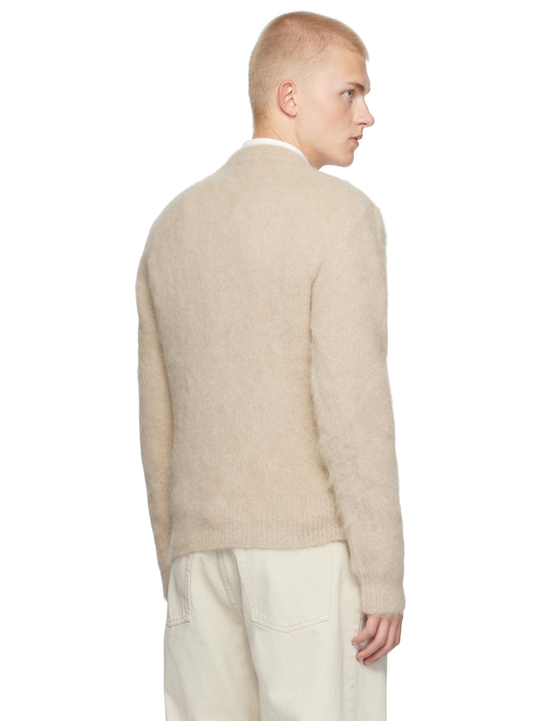 Beige Alpaca Mohair Brushed Sweater - 3
