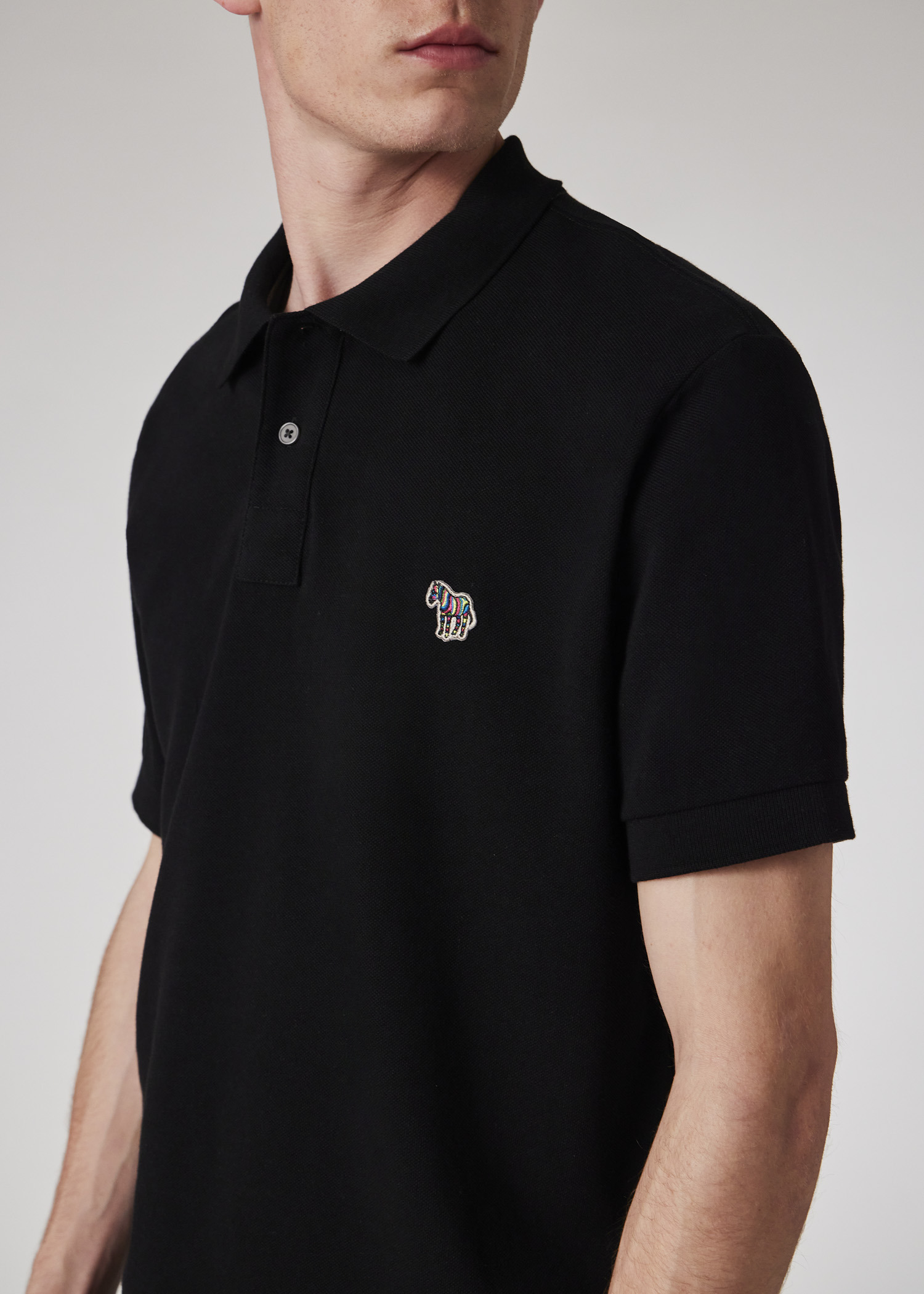 Black Cotton-Piqué Zebra Logo Polo Shirt - 3