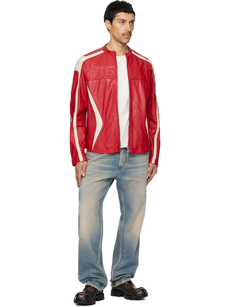Diesel Red & Off-White L-Adam Leather Jacket outlook