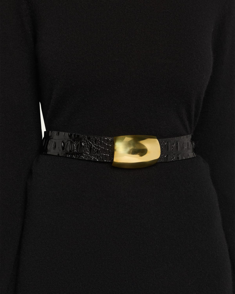 L'AGENCE Milou Croc-Embossed Leather Belt outlook