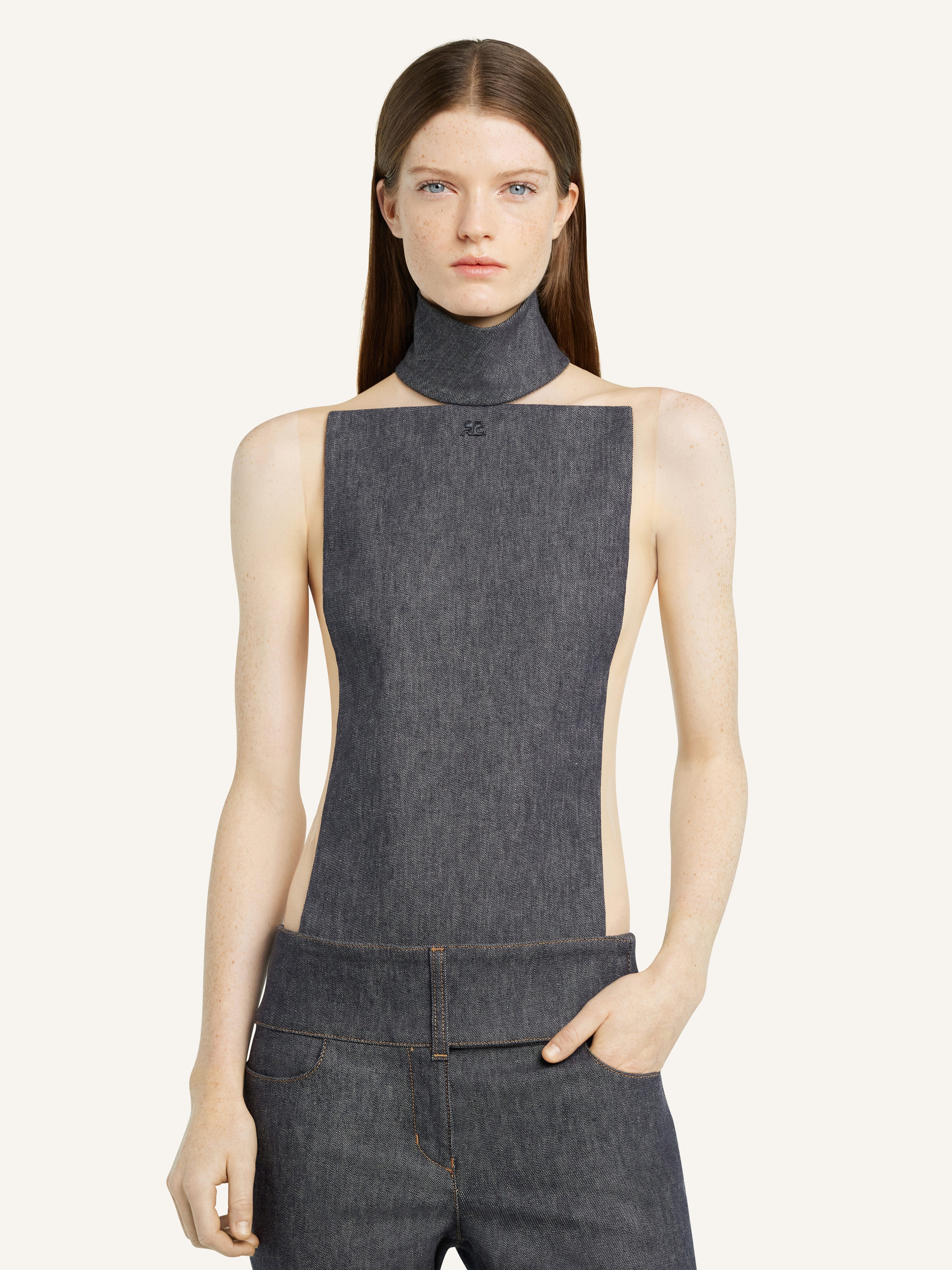 ILLUSION MOCKNECK DENIM BODYSUIT - 5