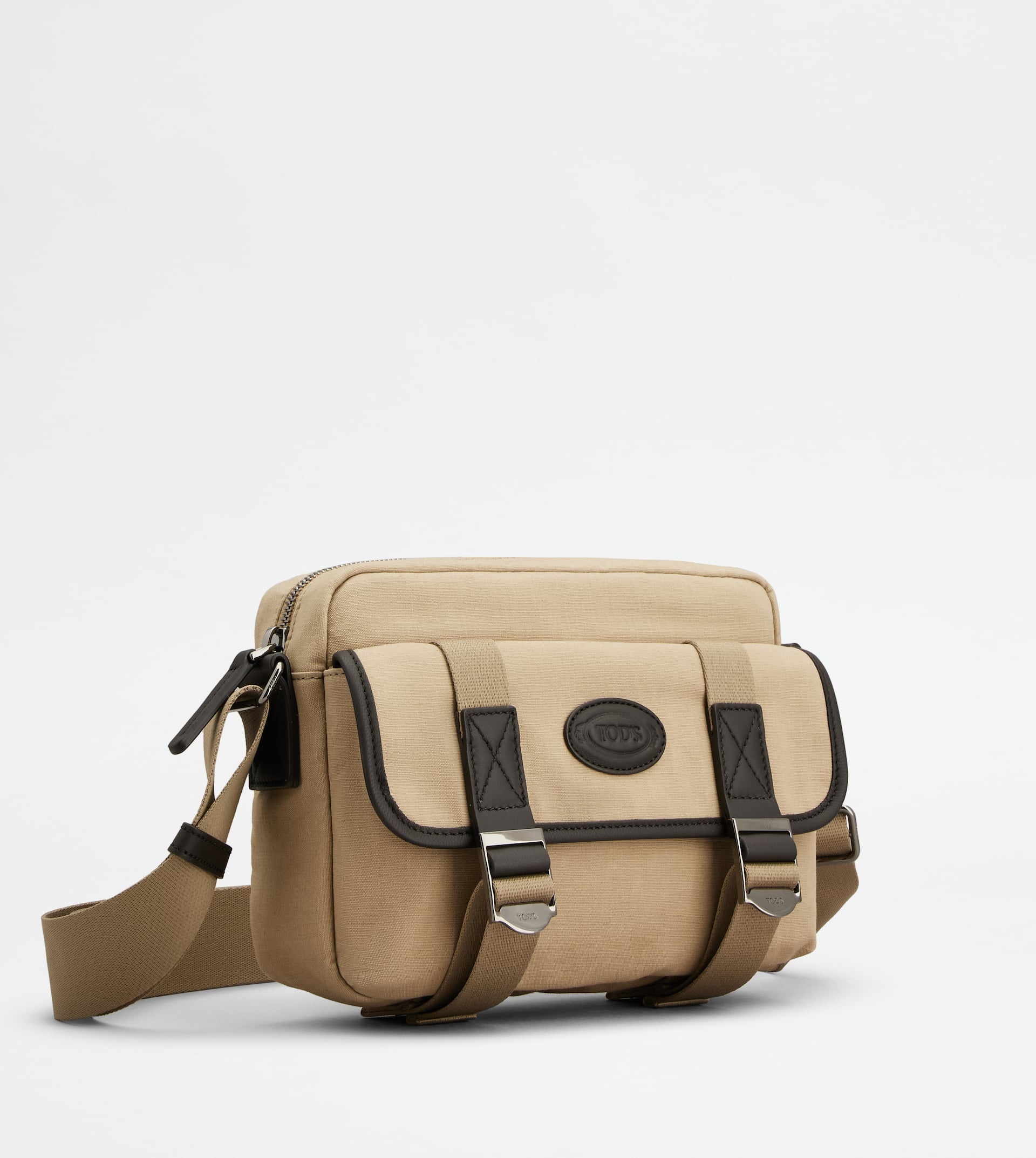 MESSENGER BAG IN FABRIC AND LEATHER MINI - BROWN, NATURAL - 2