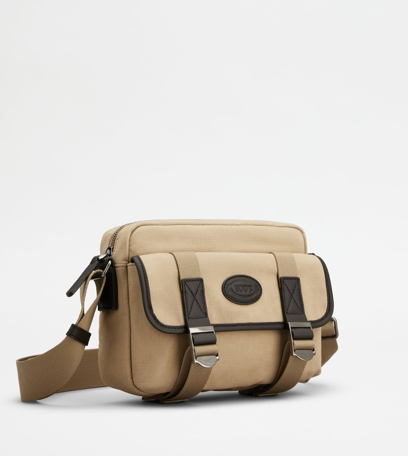 Tod's MESSENGER BAG IN FABRIC AND LEATHER MINI - BROWN, NATURAL outlook