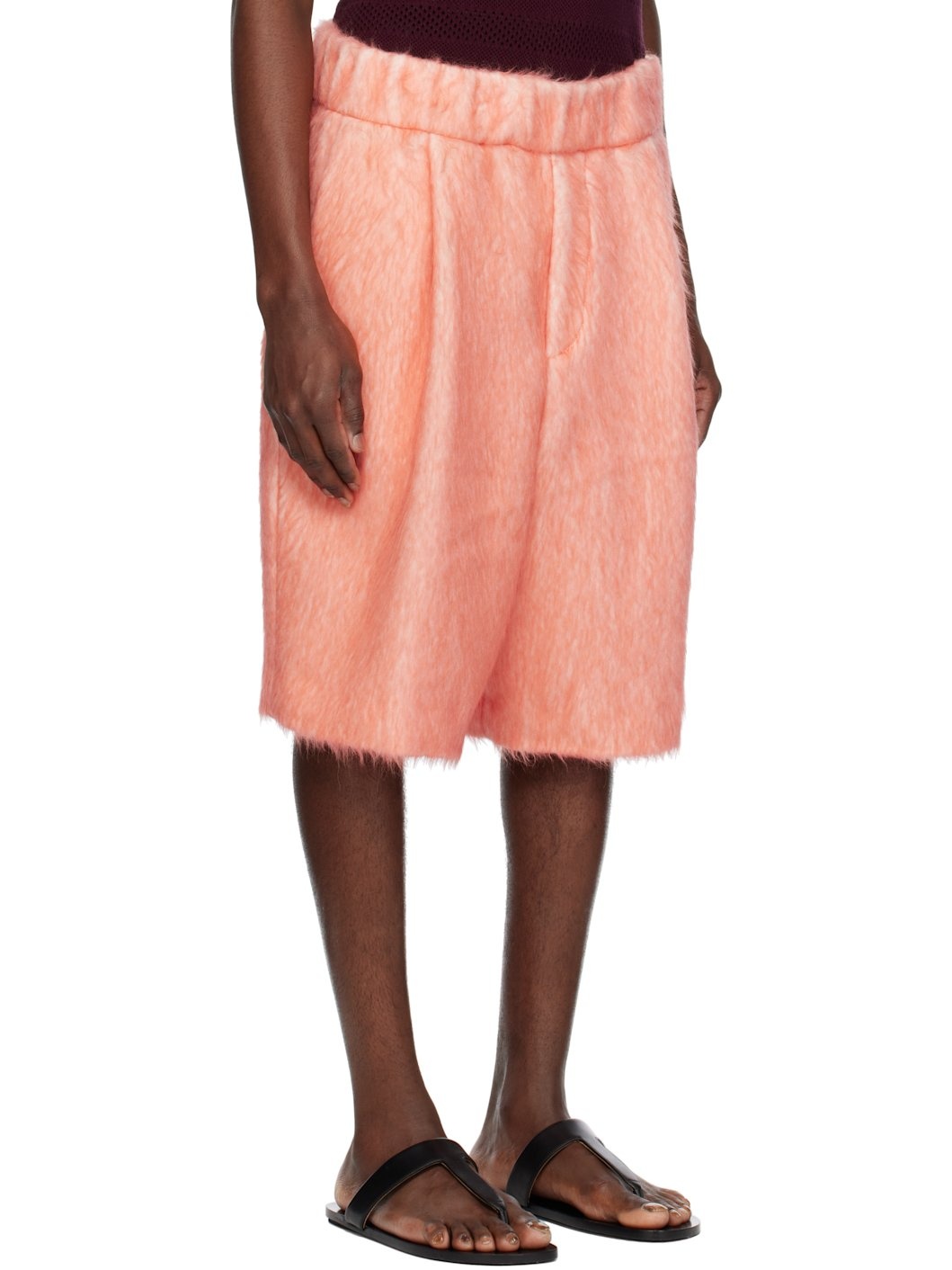 Pink Pleated Shag-Knit Shorts - 2