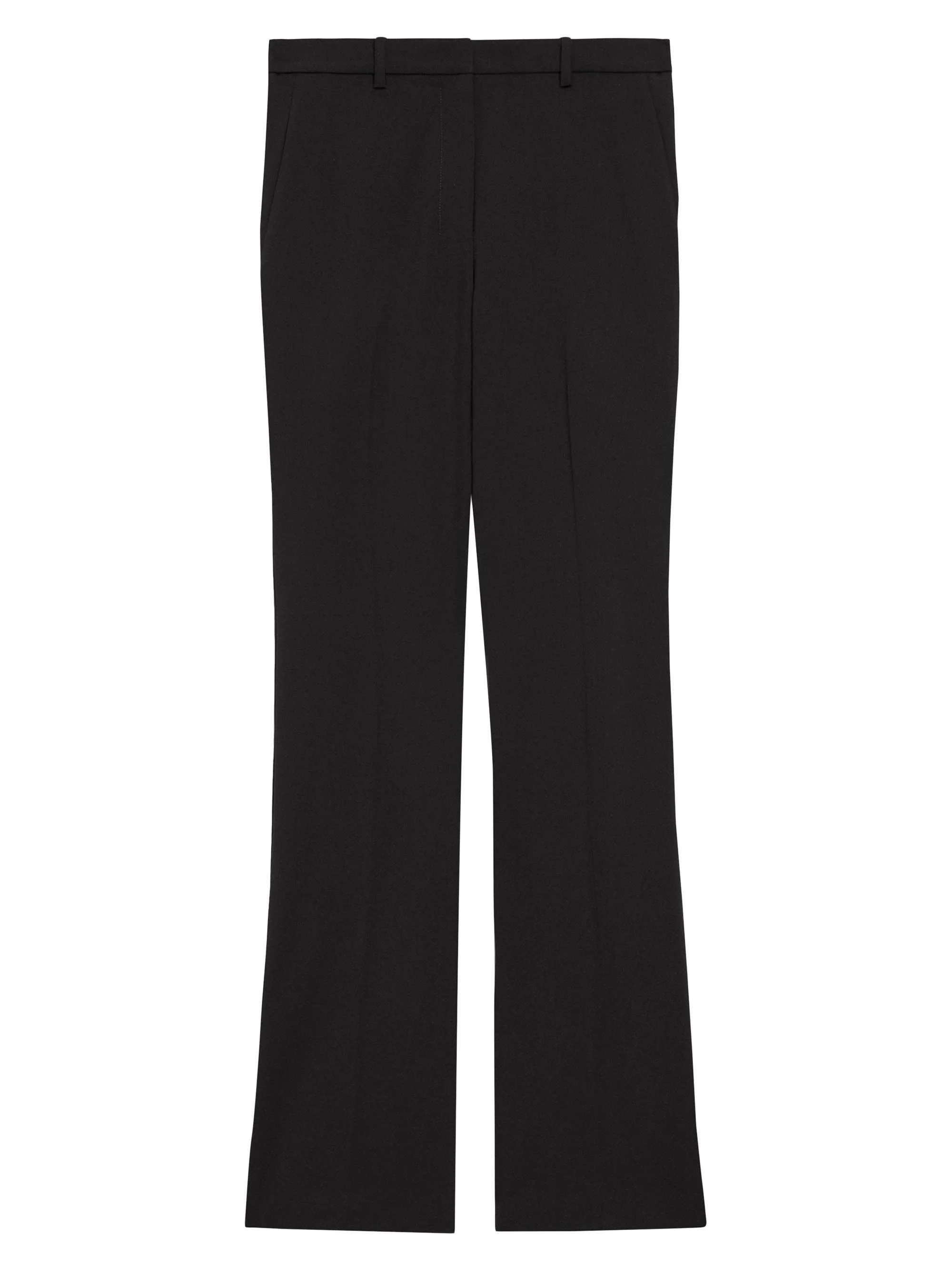 Women's Stretch Wool Straight Full-Length Trousers - Black - 1