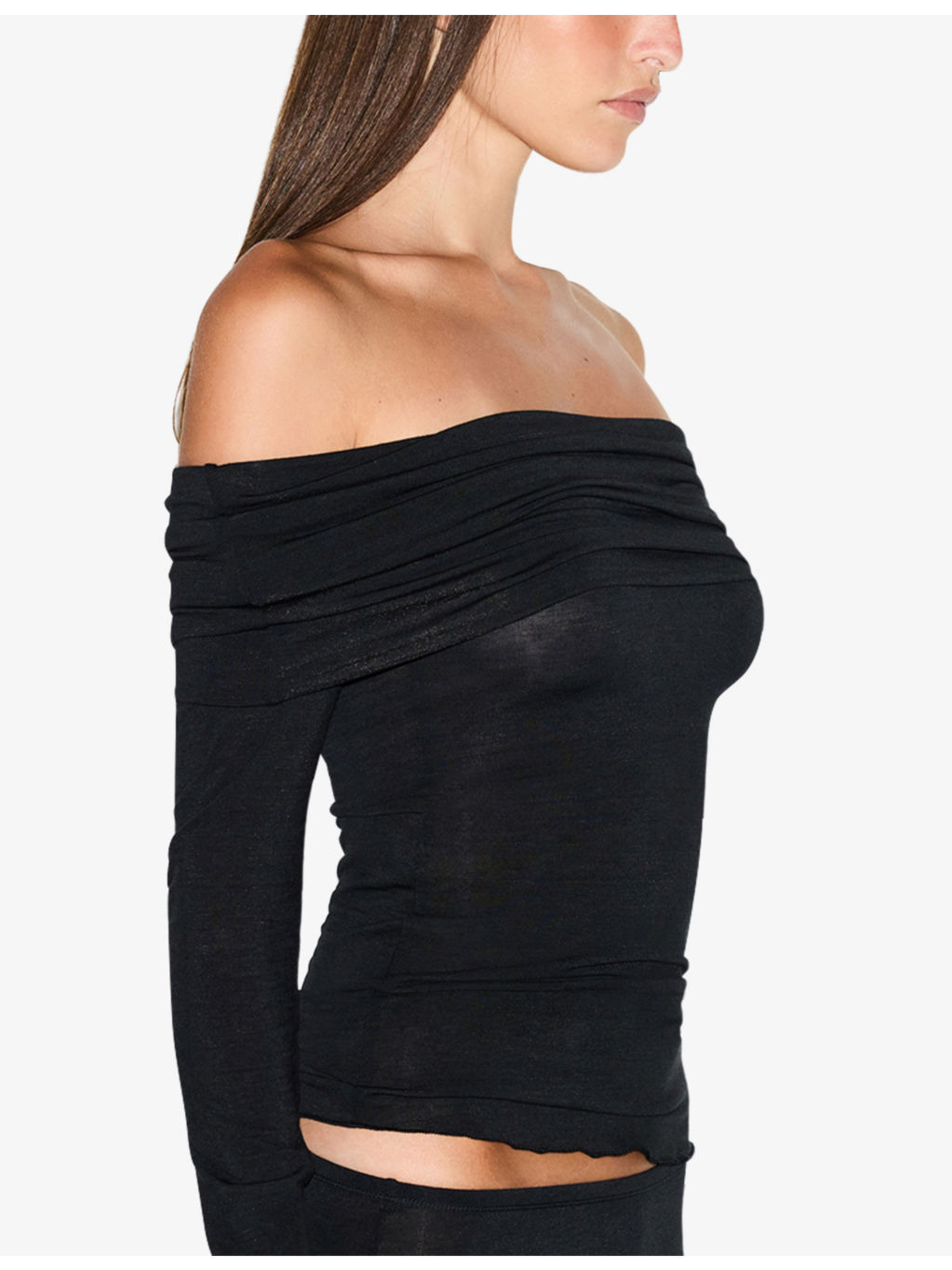 Sheer Modal Off Shoulder Long-Sleeve Jersey Top - 5