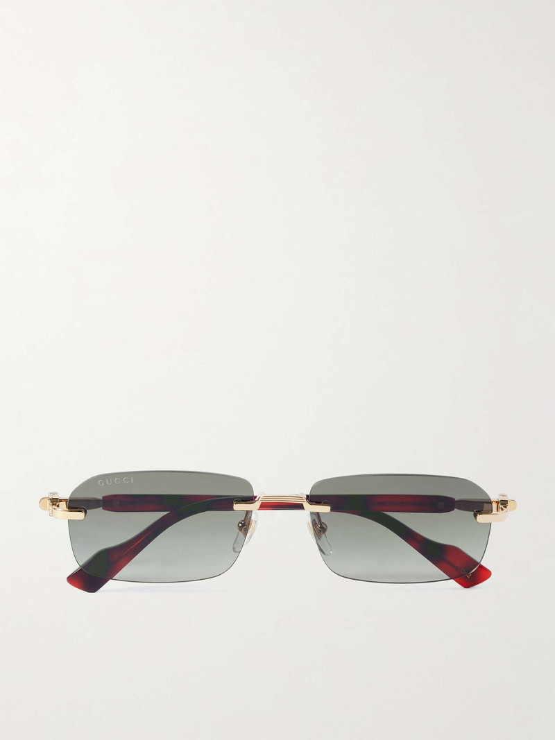 Rimless Rectangular-Frame Gold-Tone and Tortoiseshell Acetate Sunglasses - 1