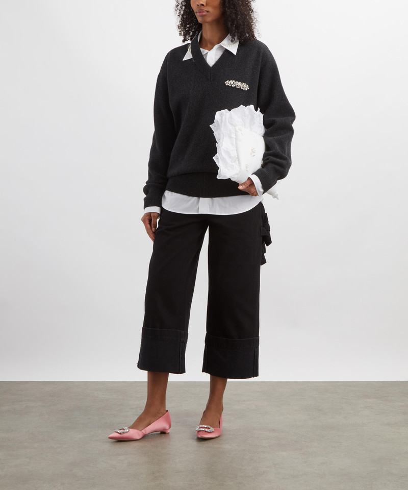 Black Turned-Up Cropped Wide-Leg Jeans 2