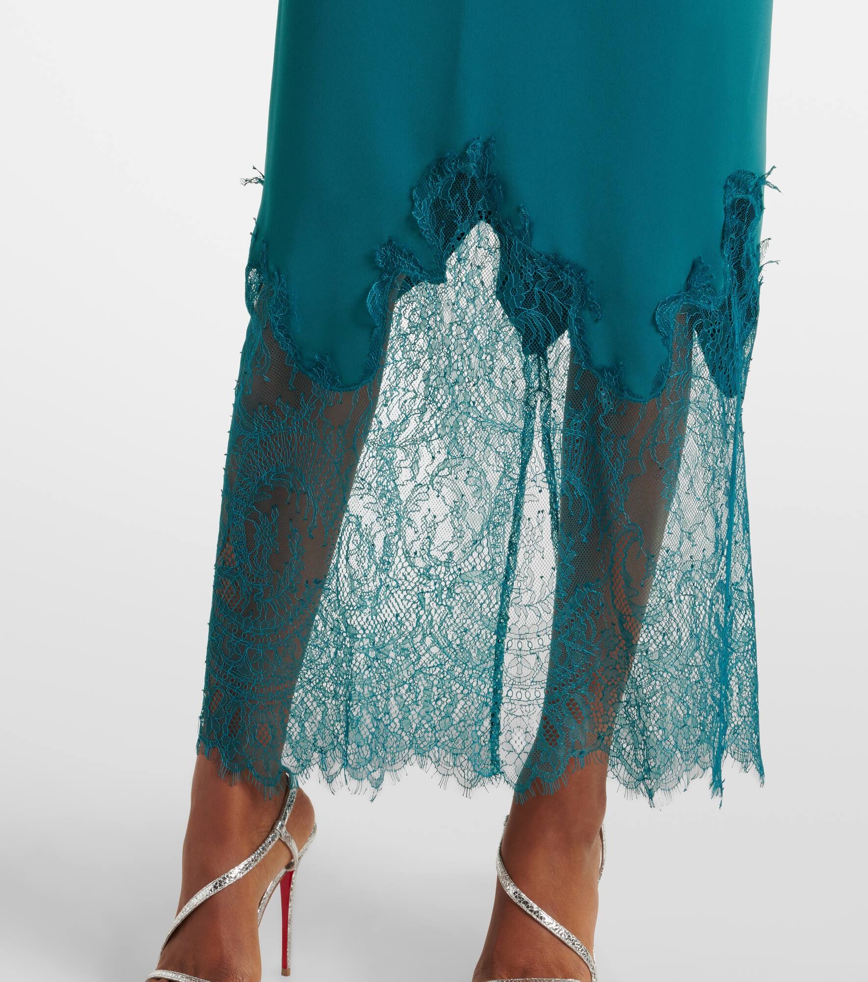 Lace-trimmed draped midi dress - 5
