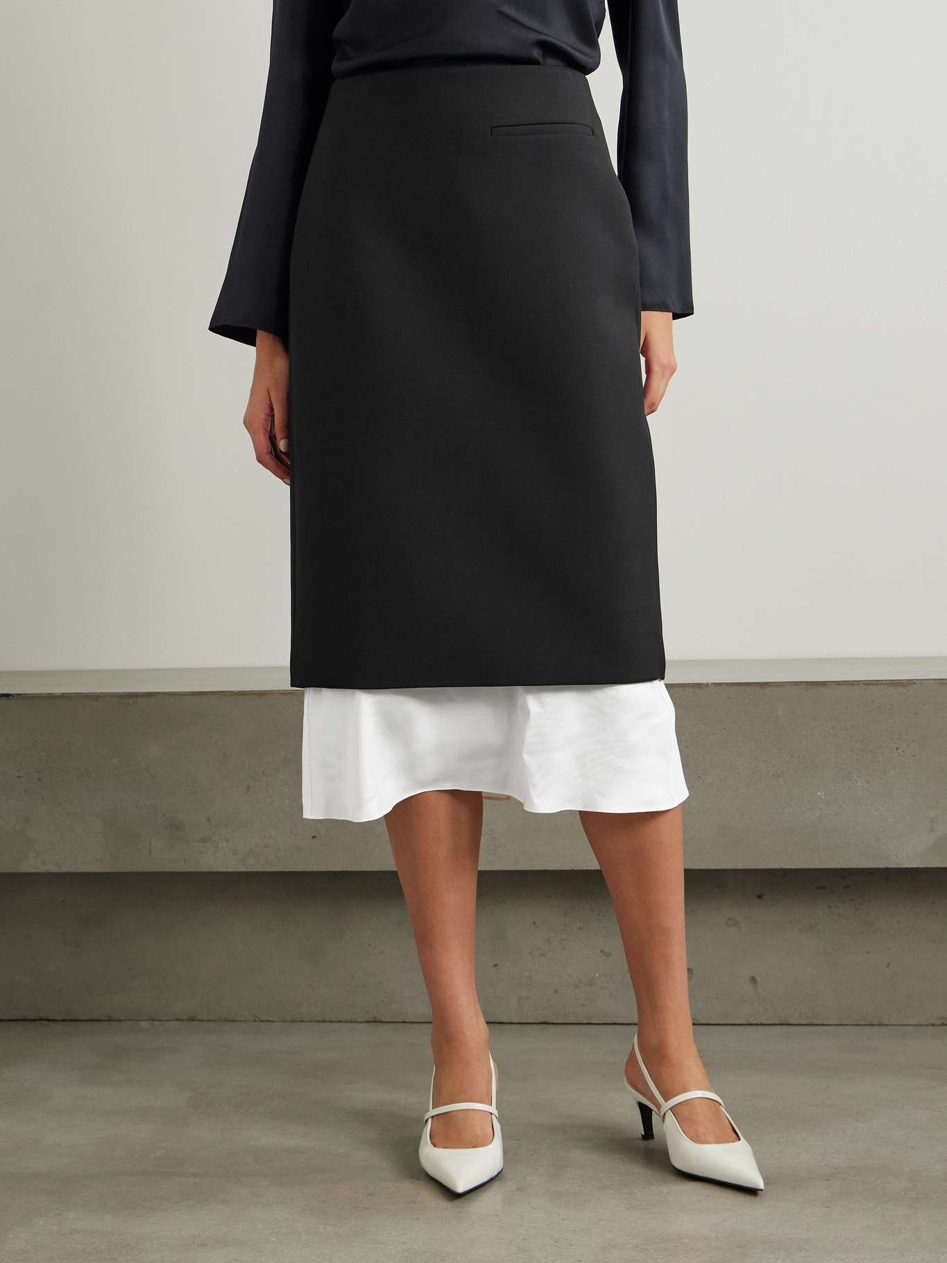 Silk-trimmed wool-blend midi skirt Black - 3