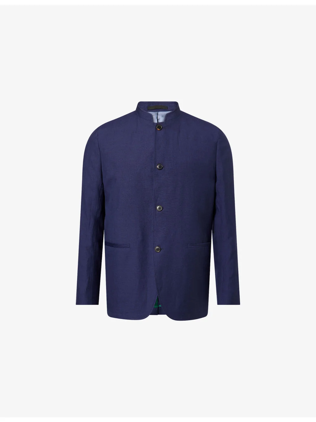 Collarless Long-Sleeve Wool-Linen Blend Jacket - 1