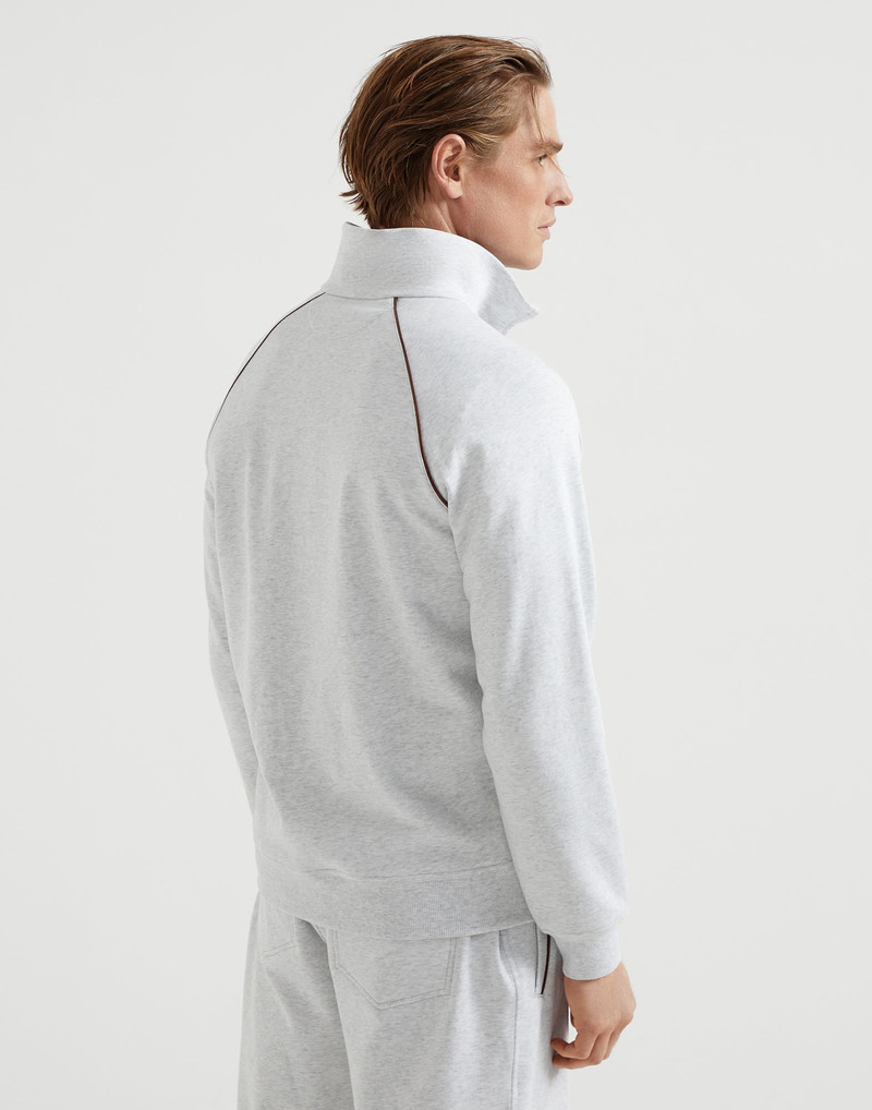 Brunello Cucinelli Techno cotton French terry turtleneck sweatshirt with zipper and piping outlook