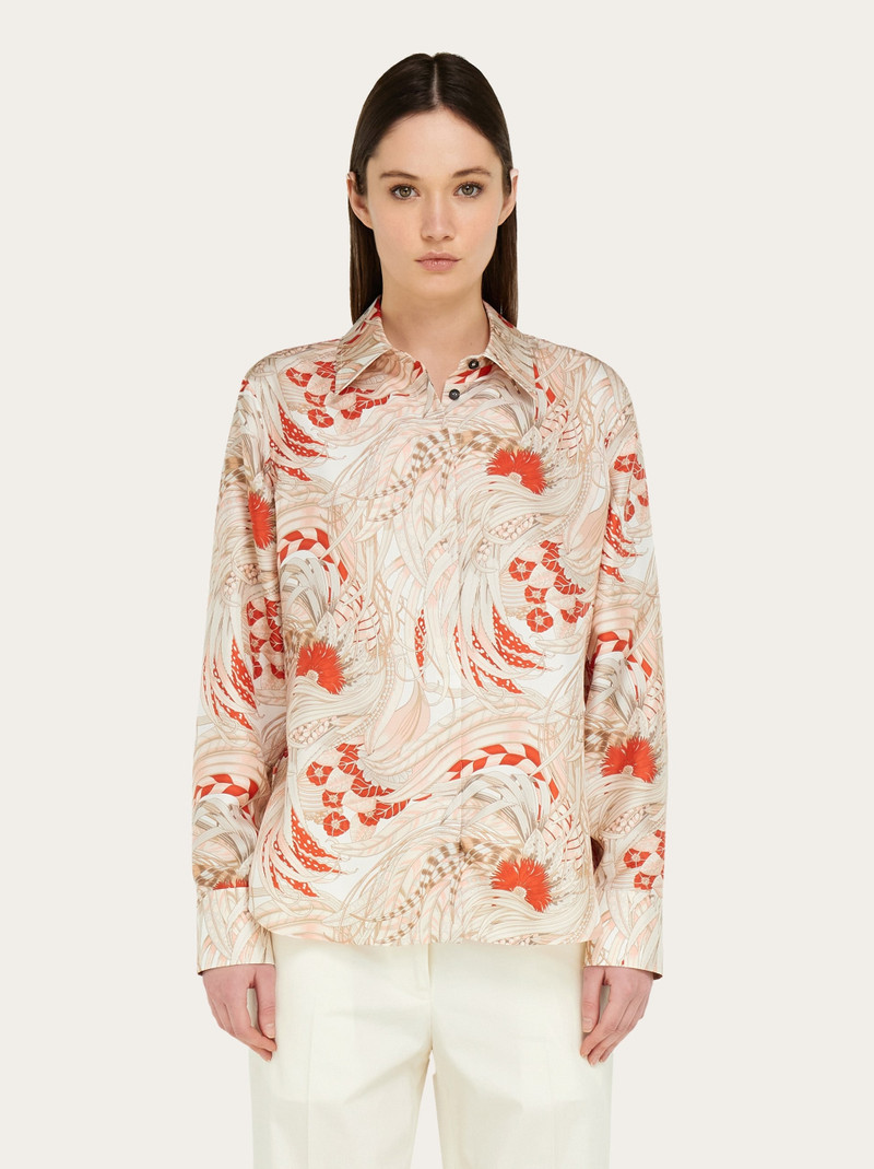 FERRAGAMO Silk Twill Shirt with Feather Print outlook
