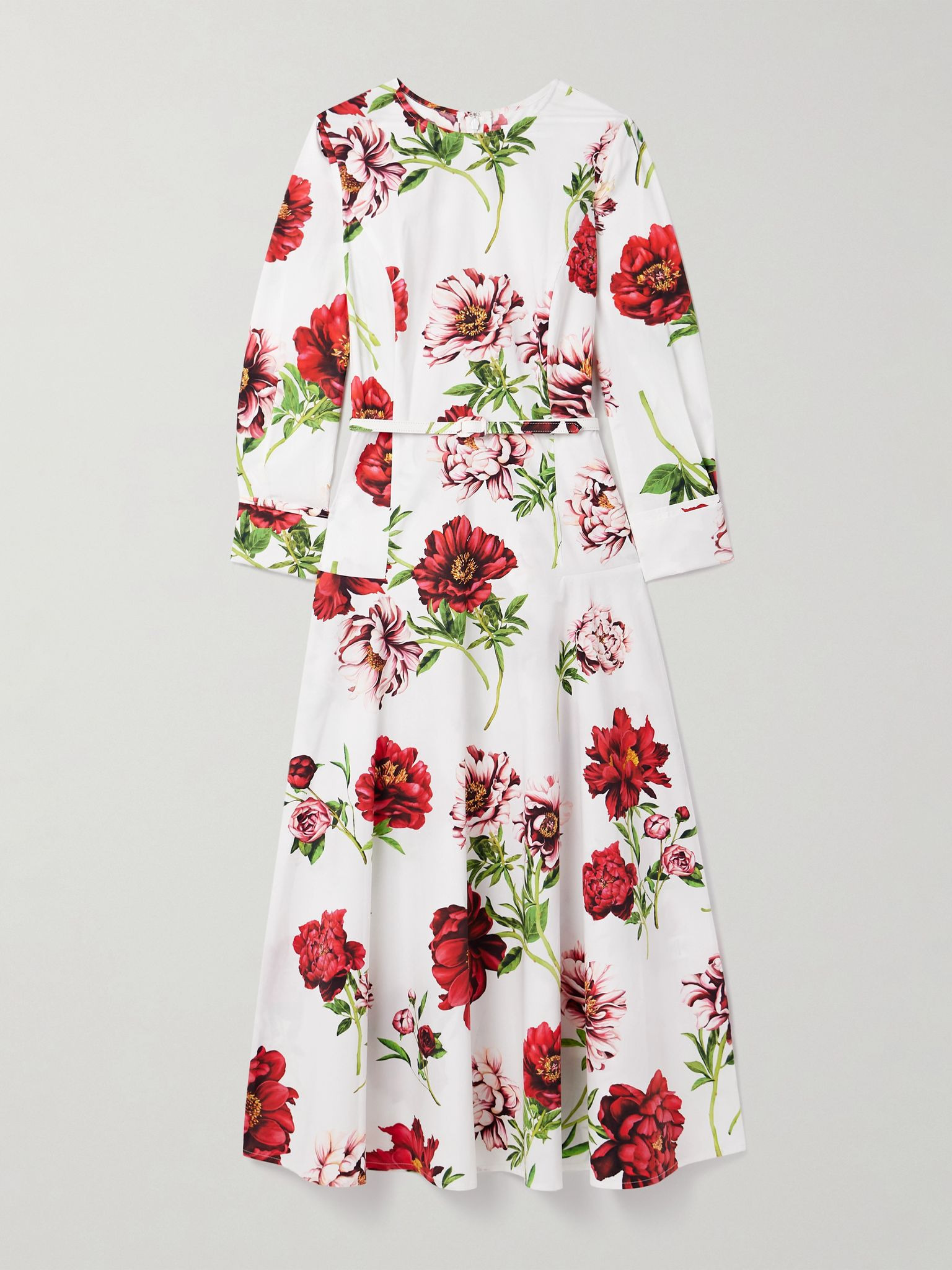 Belted floral-print cotton-blend poplin midi dress Multi - 1