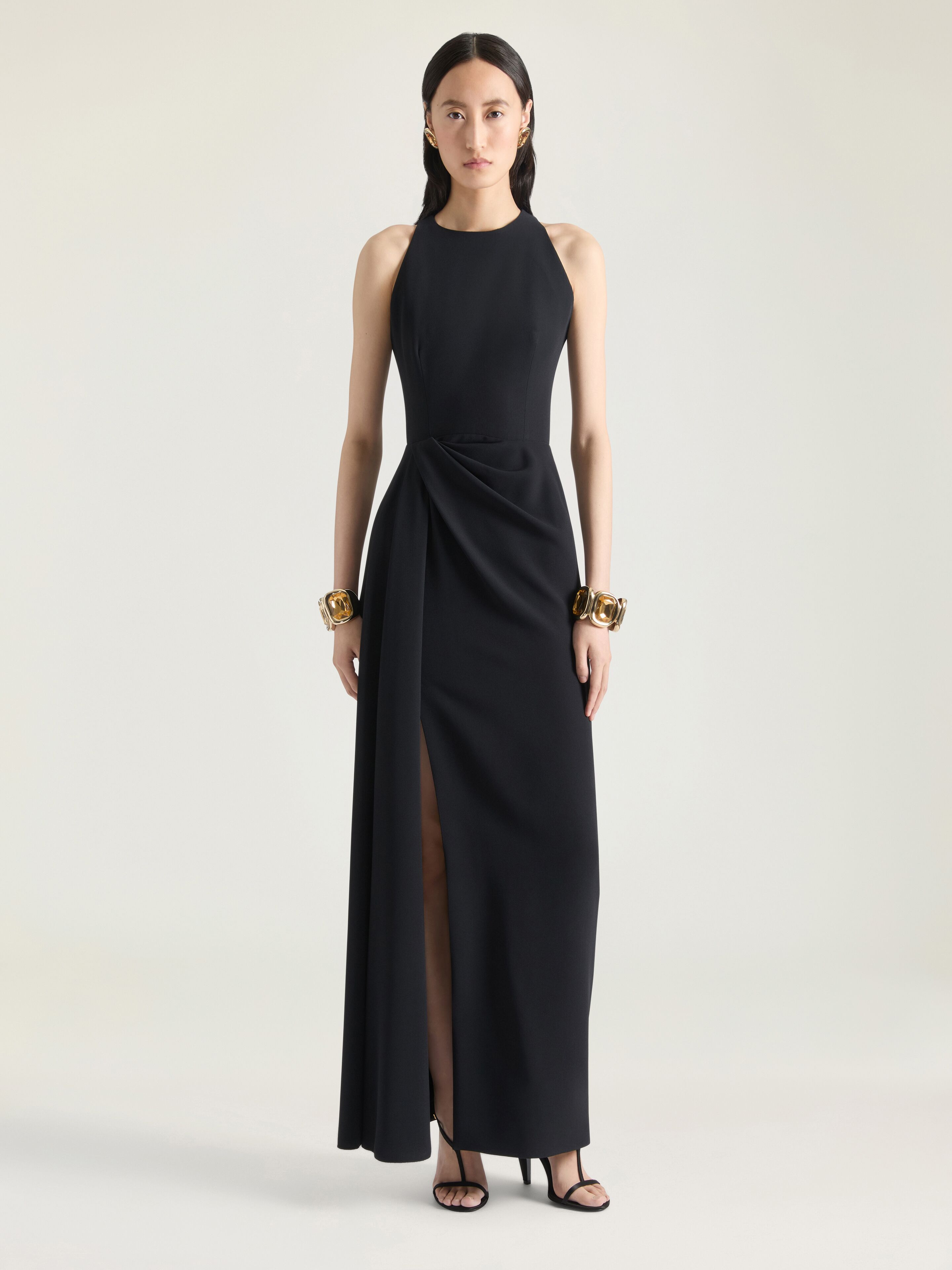 DRAPED HALTERNECK EVENING DRESS IN CREPE CADY - 2
