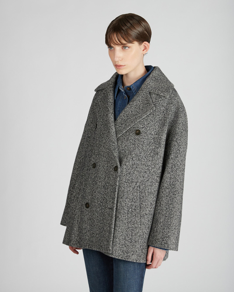 SLOWEAR Wide fit herringbone wool peacoat outlook