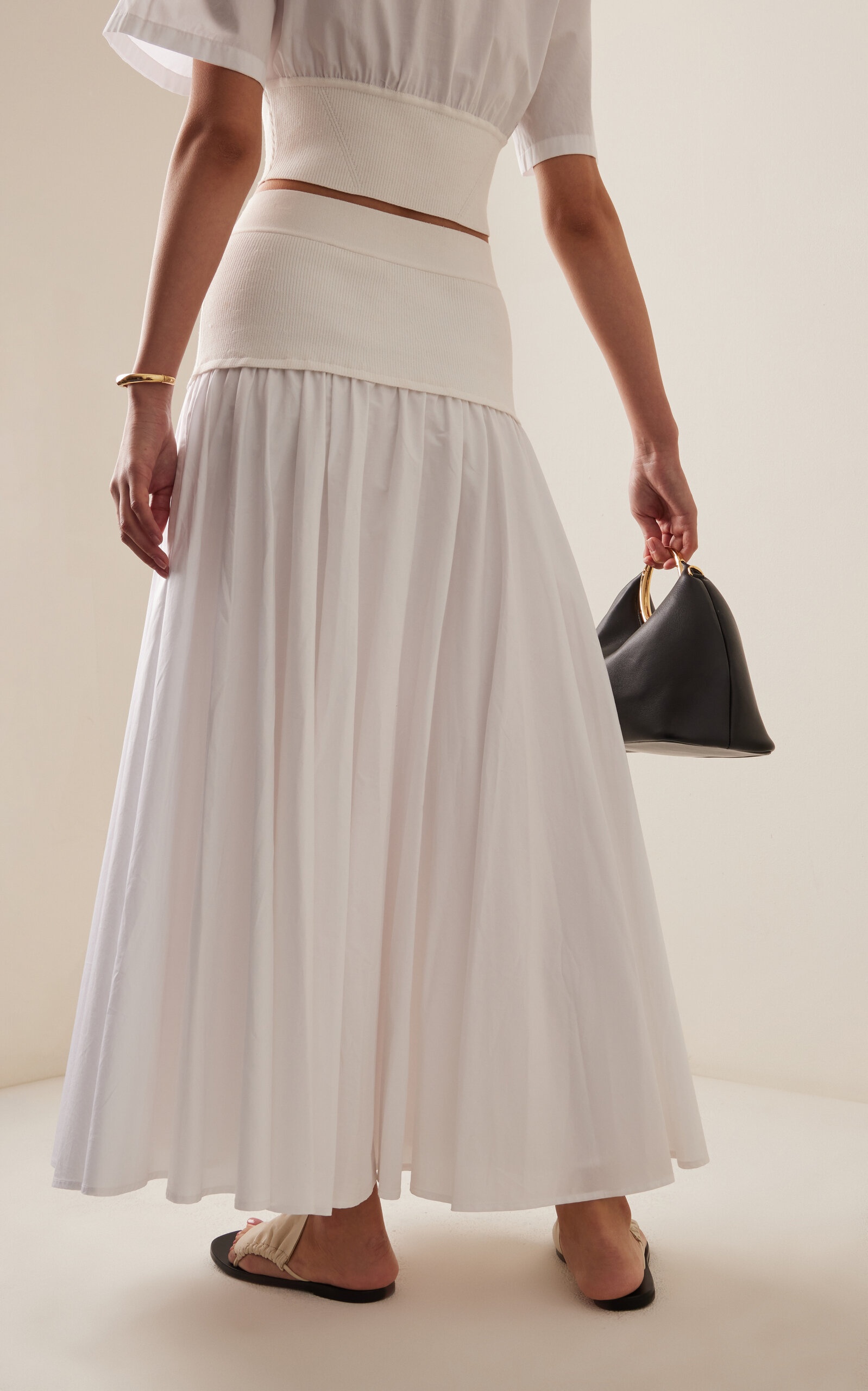 Stella Knit-Trimmed Cotton-Poplin Maxi Skirt white - 4