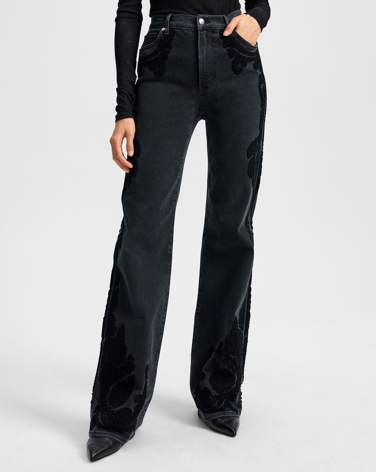 CROSBIE EMBROIDERED SLIM WIDE-LEG JEAN - 3