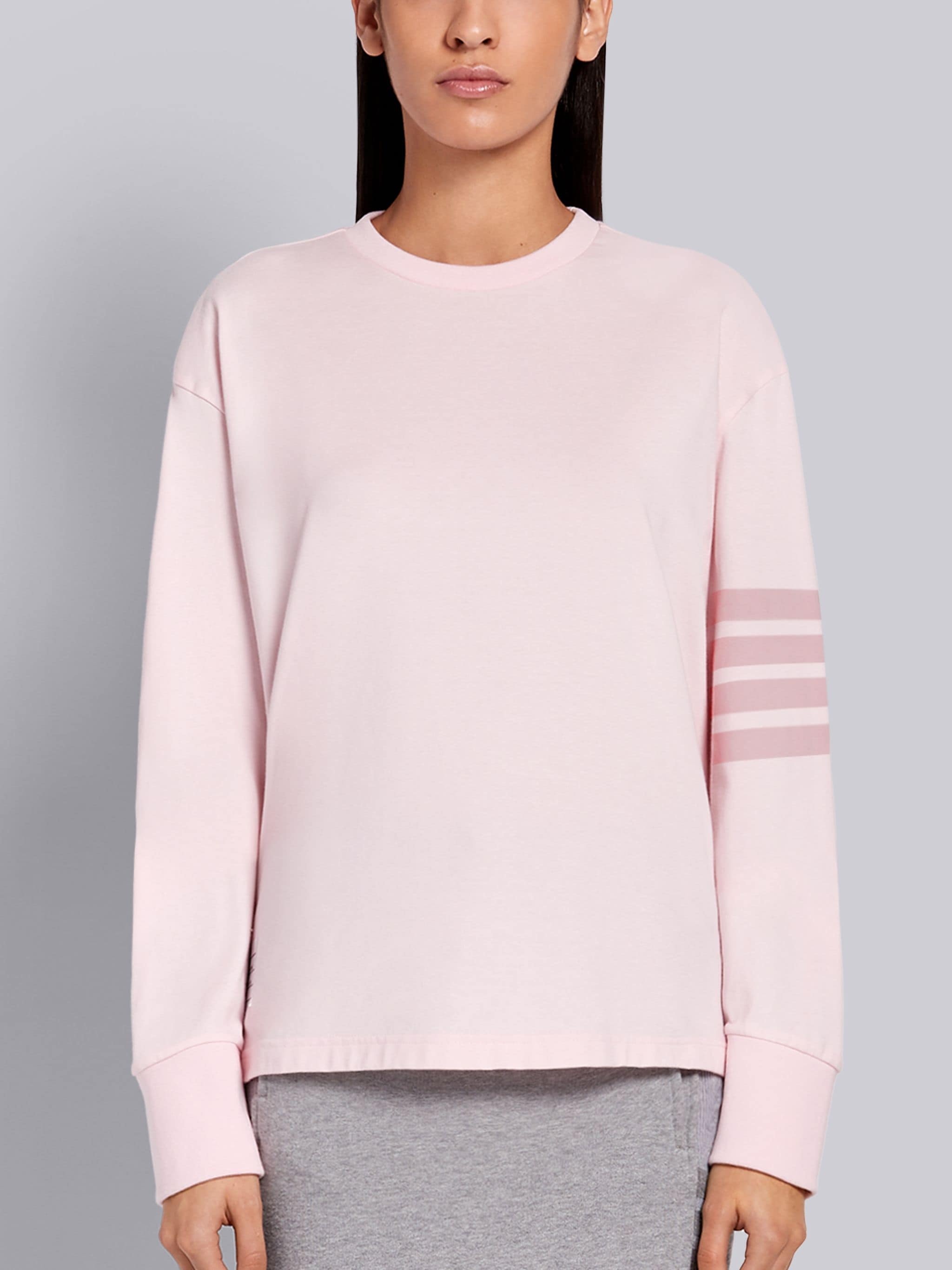 Light Pink Cotton Jersey Long Sleeve Tonal 4-Bar Rugby T-shirt - 1