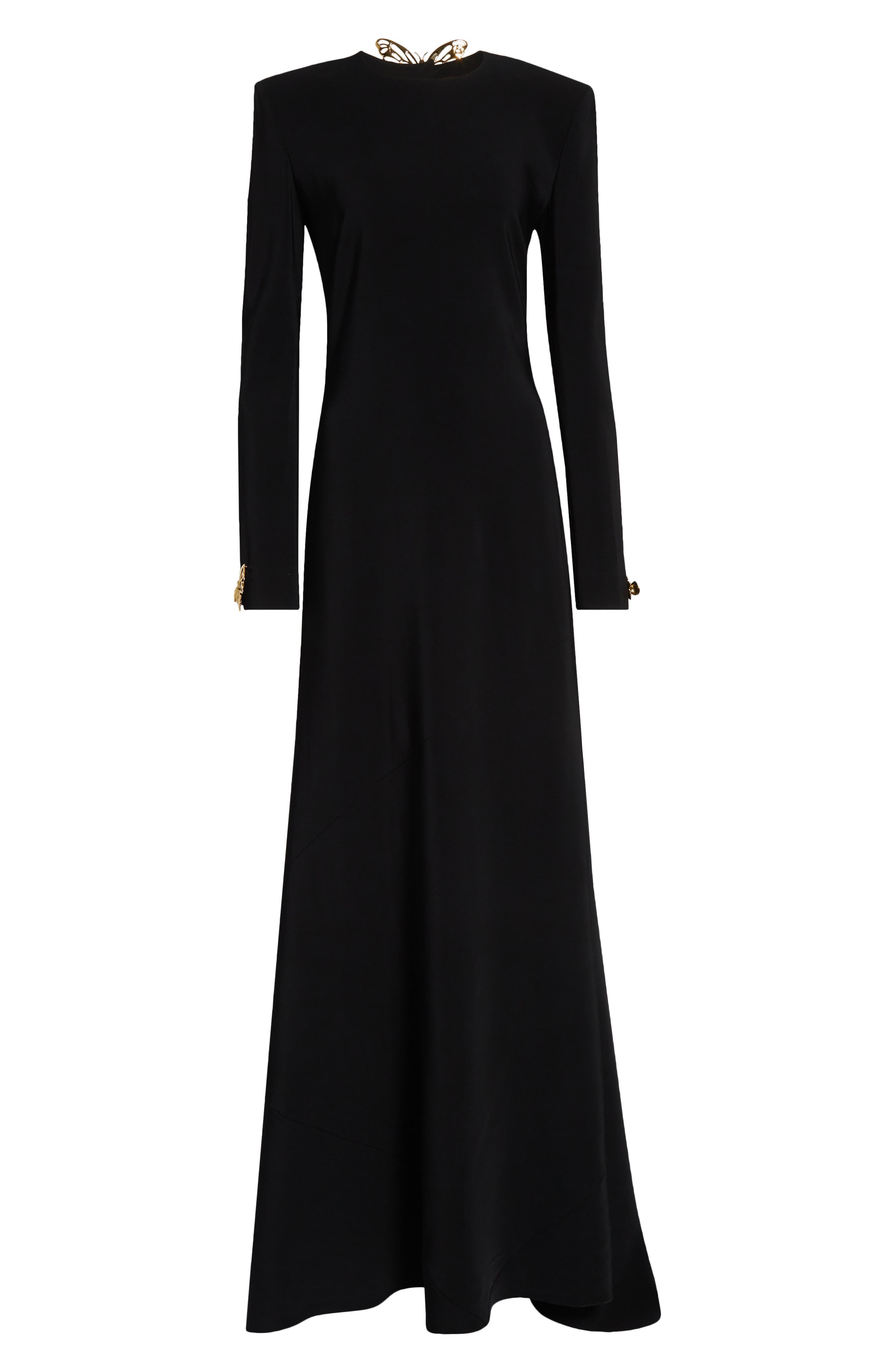 Oscar de la Renta Butterfly Detail Long Sleeve Open Back Gown in Black at Nordstrom - 5