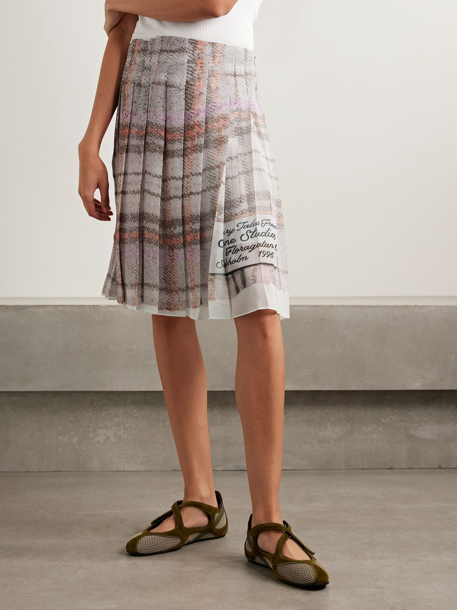 Pleated printed crepe de chine skirt Multi - 3