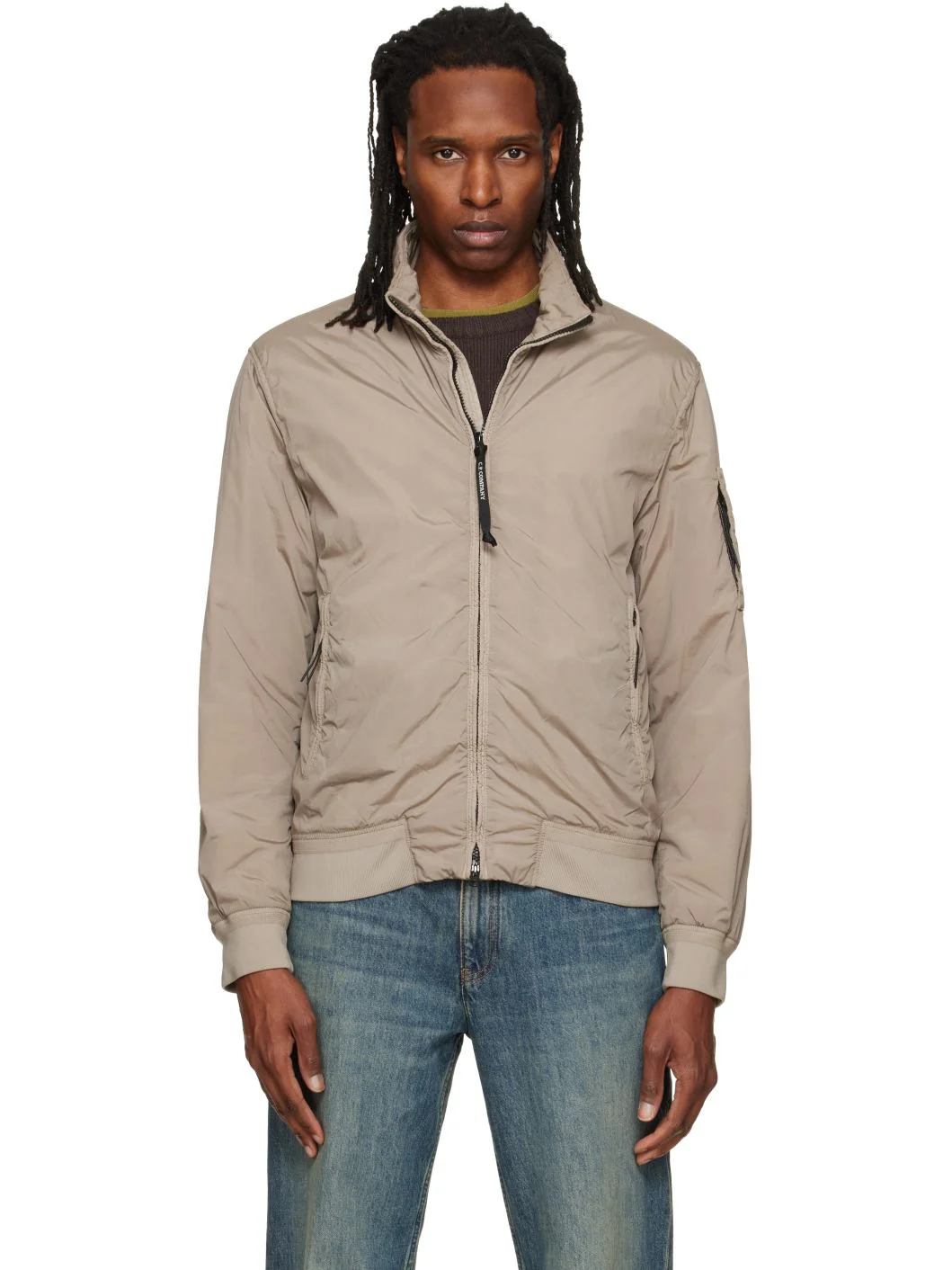 Taupe Nycra-R Padded Bomber Jacket - 1