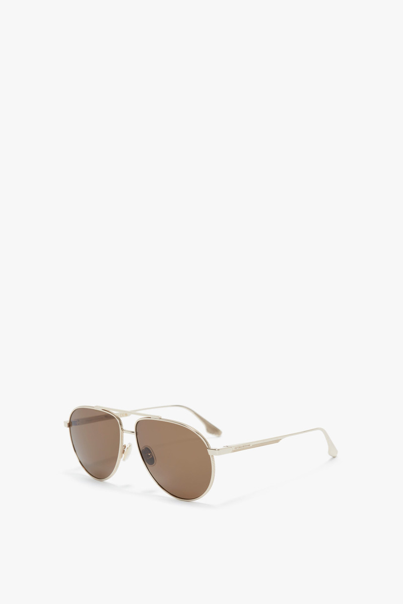 Victoria Beckham V Metal Pilot Sunglasses In Gold-Khaki outlook