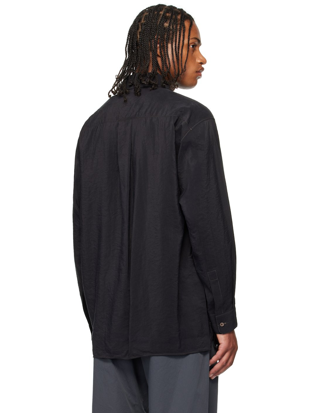 Black Convertible Collar Shirt - 3
