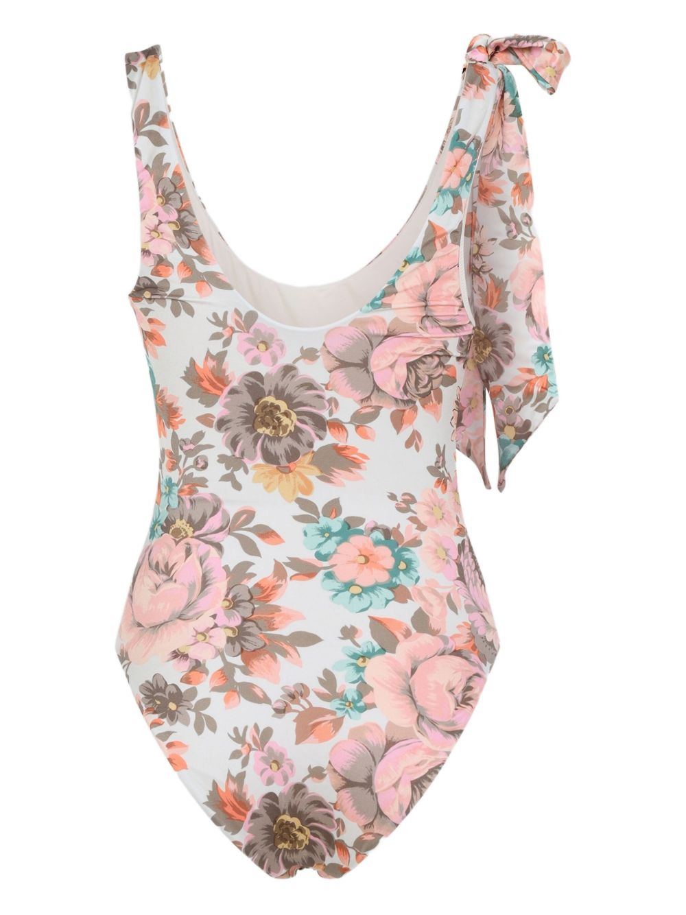 knotted-straps floral swimsuit - 2
