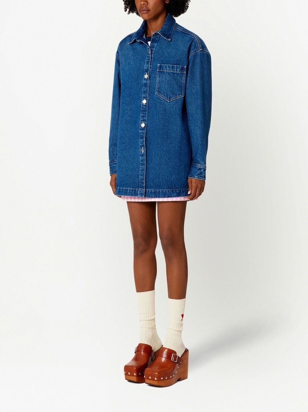 spread-collar denim overshirt - 2