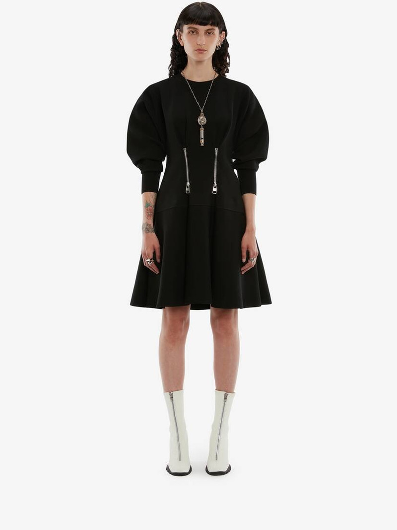 Alexander McQueen Zip Mini Dress in Black outlook