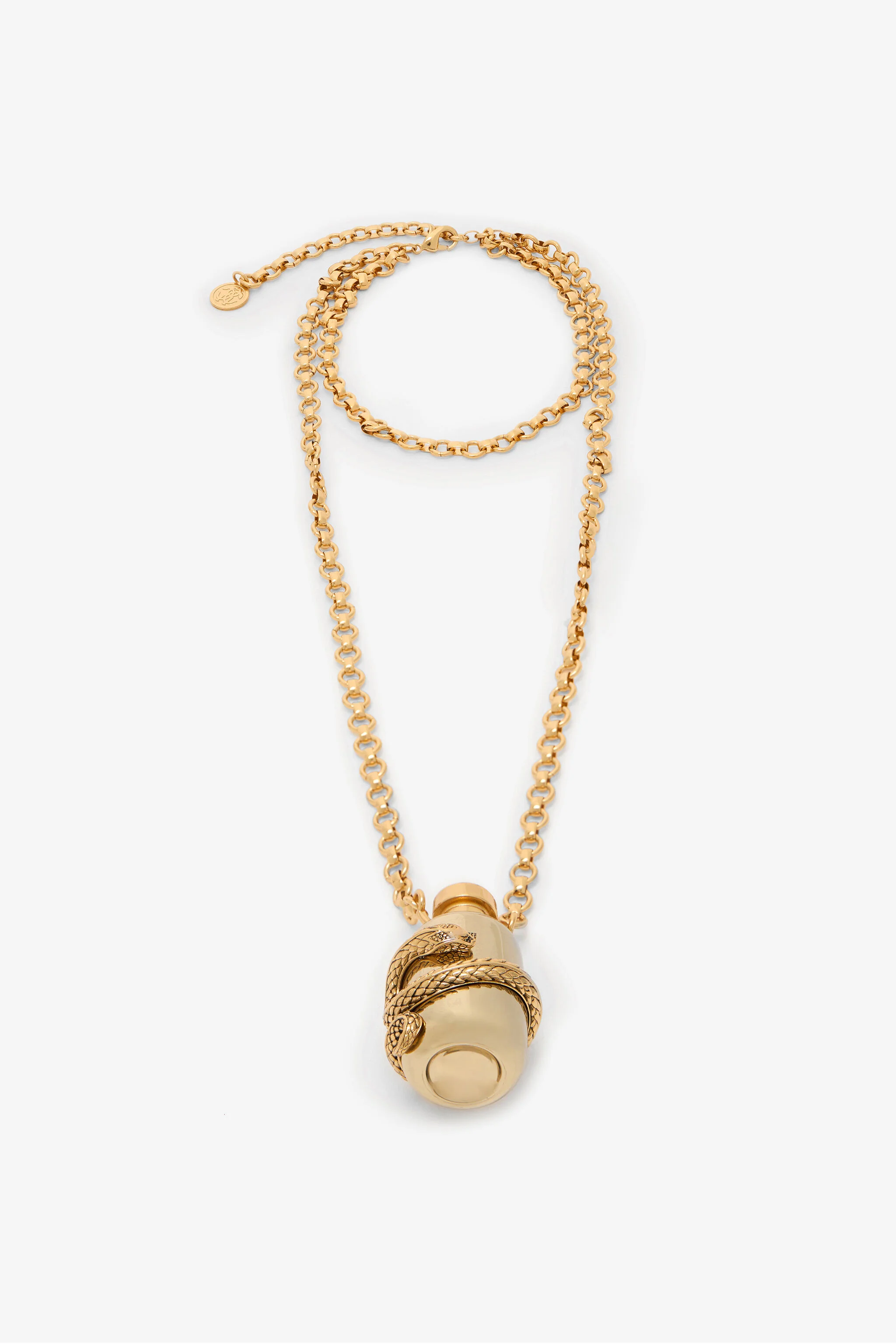 Antiqued Gold Necklace with Pendant and Snake Motif - 1