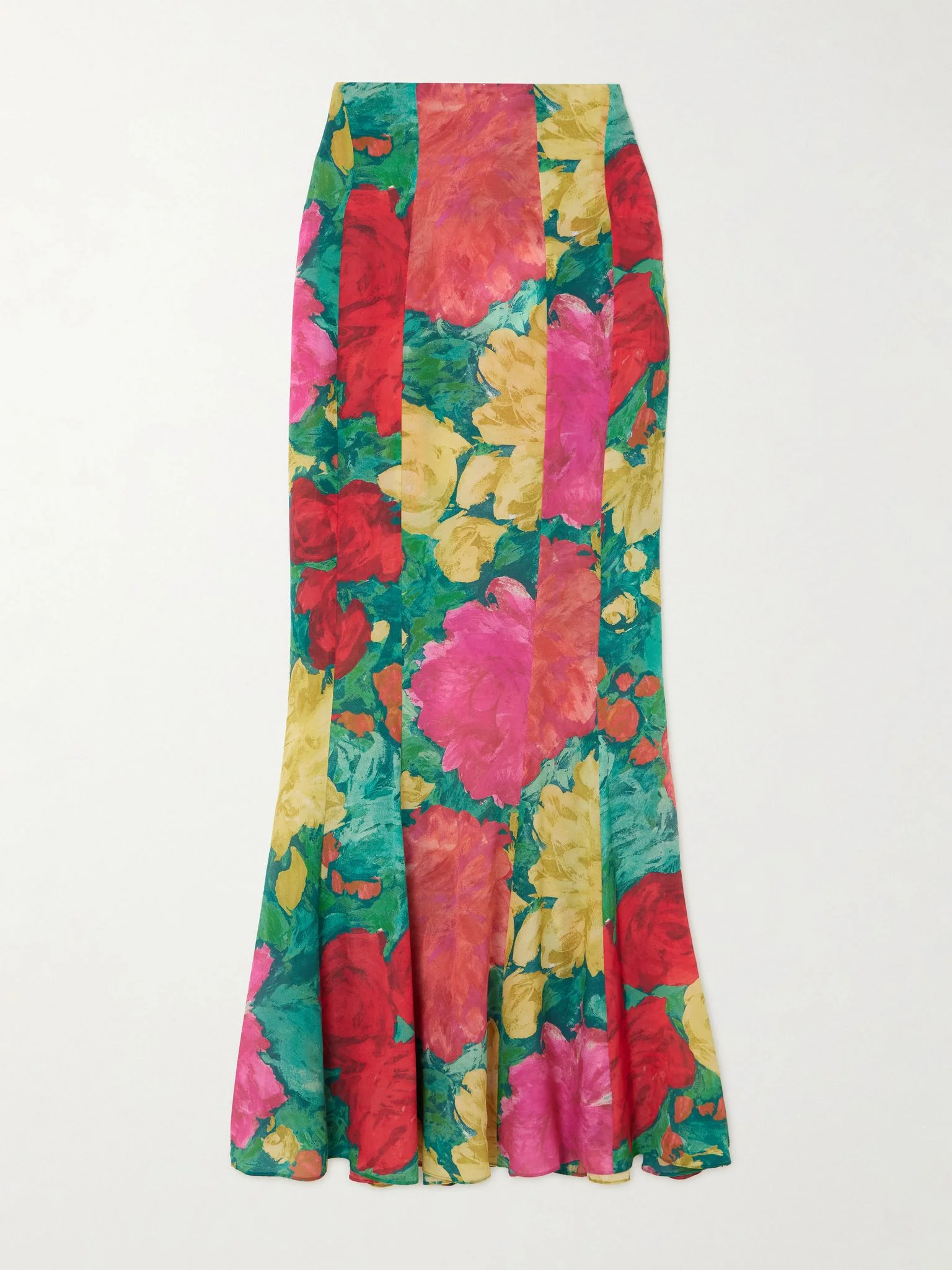 Paneled floral-print silk maxi skirt Fuchsia - 1