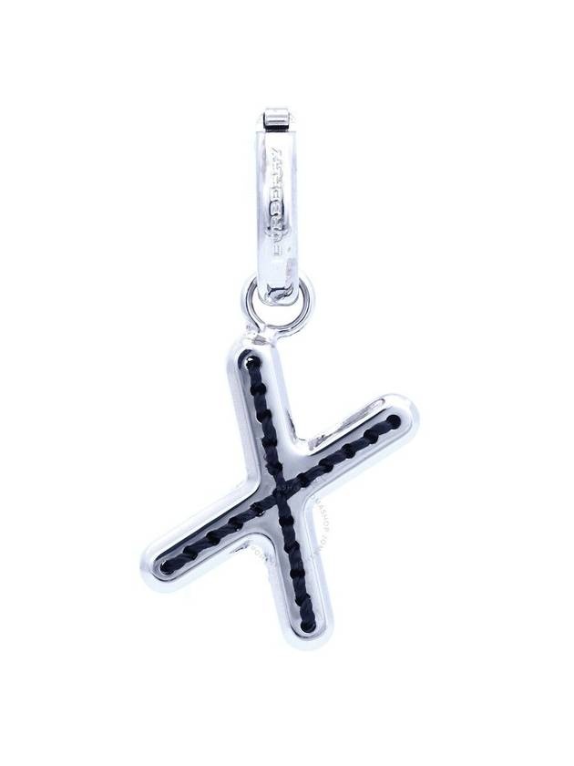 Leather-Topstitched 'X' Alphabet Charm in Palladium/Back - 1