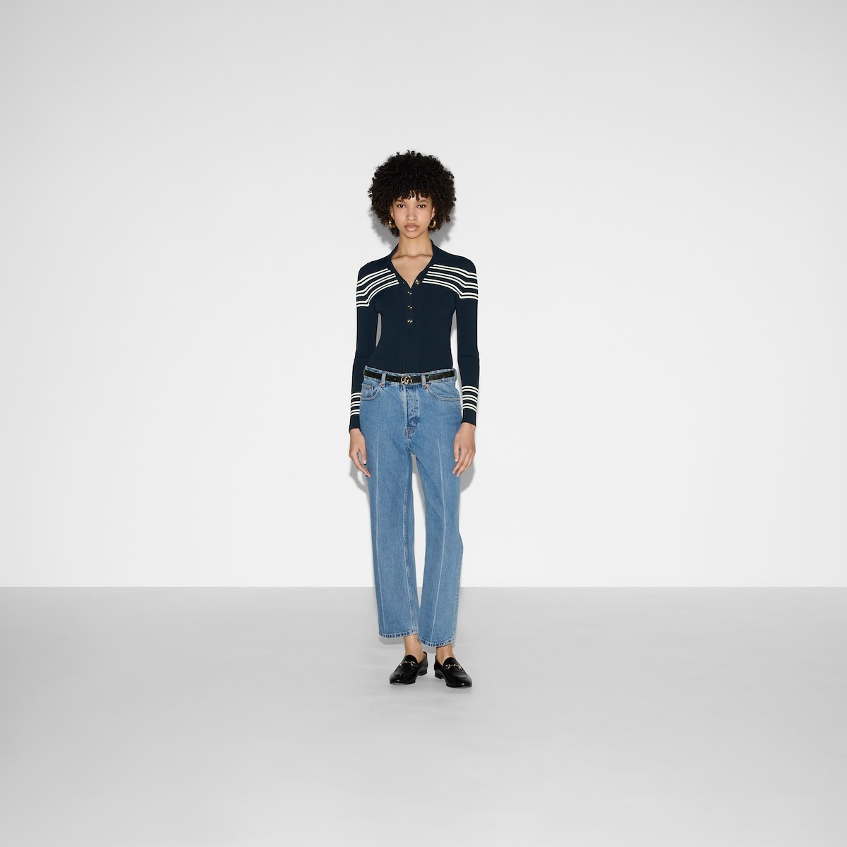 Stretch rib viscose polo top - 2