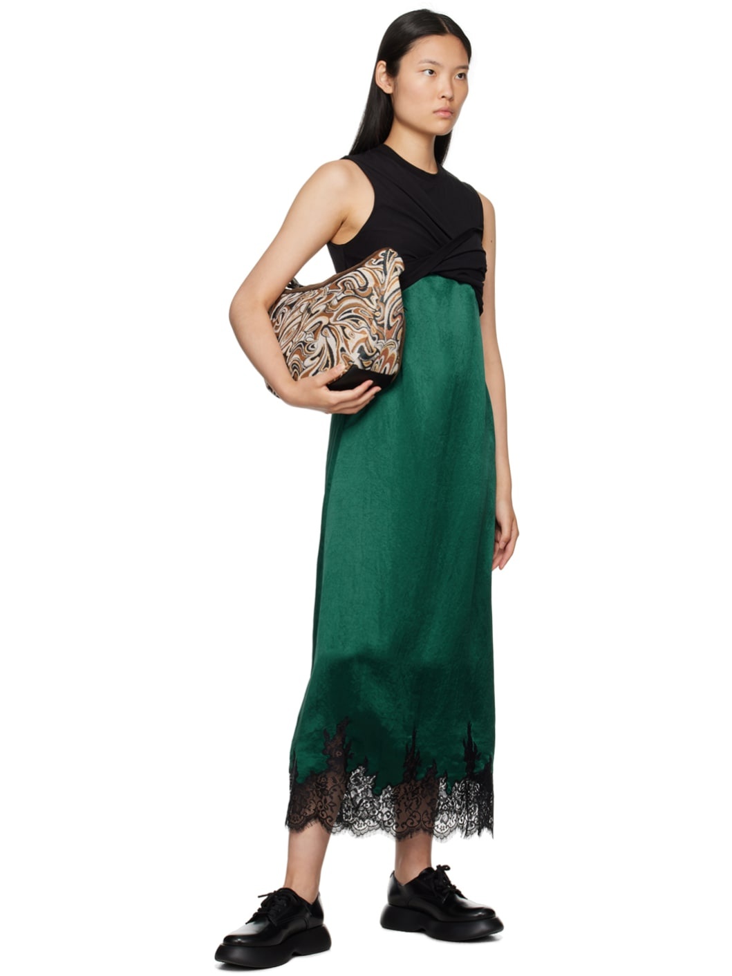 Black & Green Twisted Midi Dress - 4