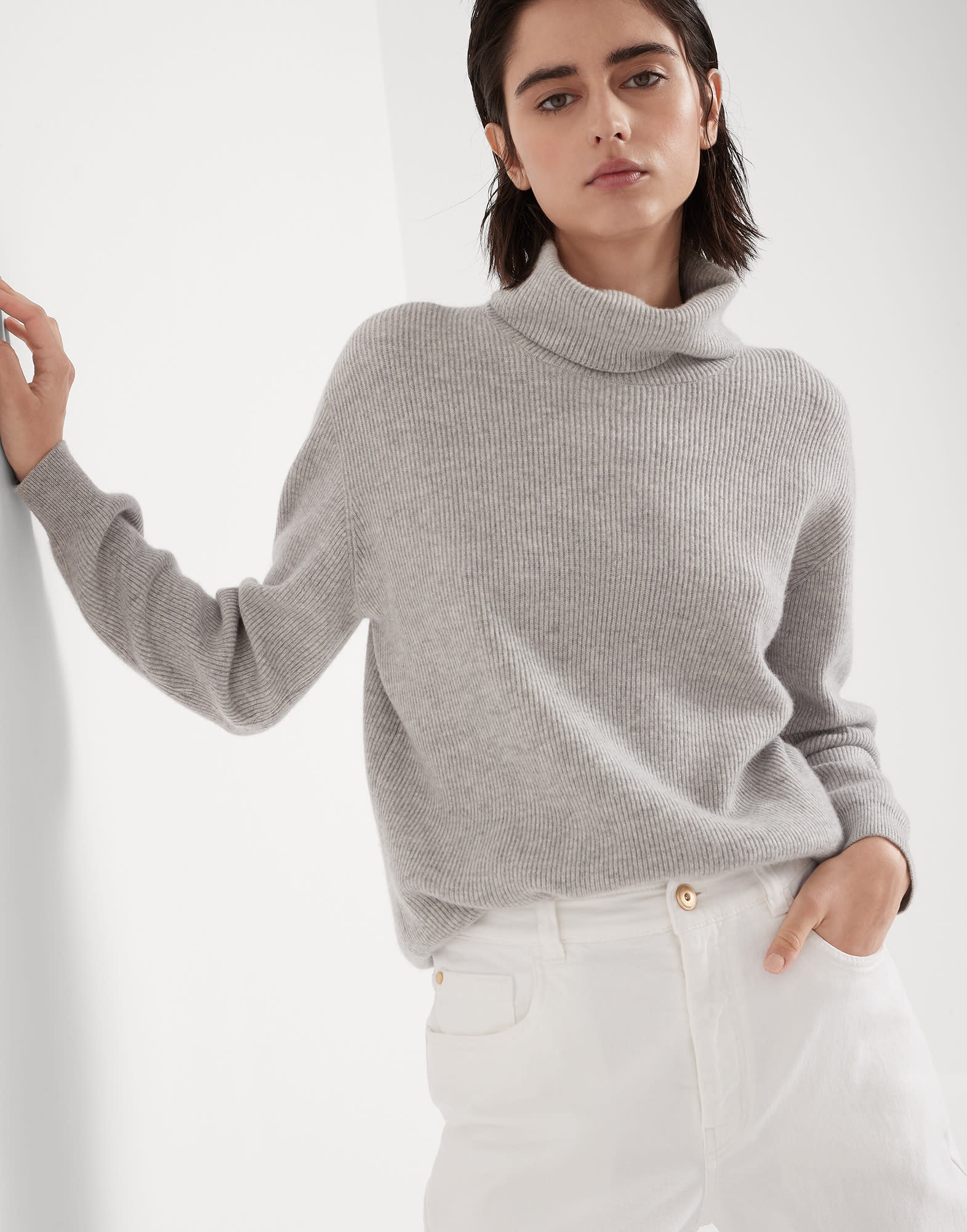 Cashmere English rib turtleneck sweater with monili - 4