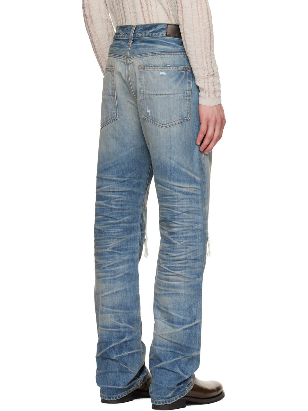 Blue Pleated Denim Straight MX1 Jeans - 3