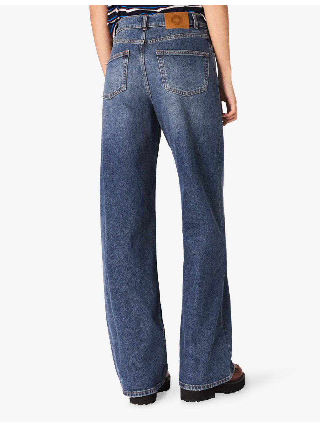 Leather-Pocket Wide-Leg High-Rise Stretch-Denim Jeans - 4