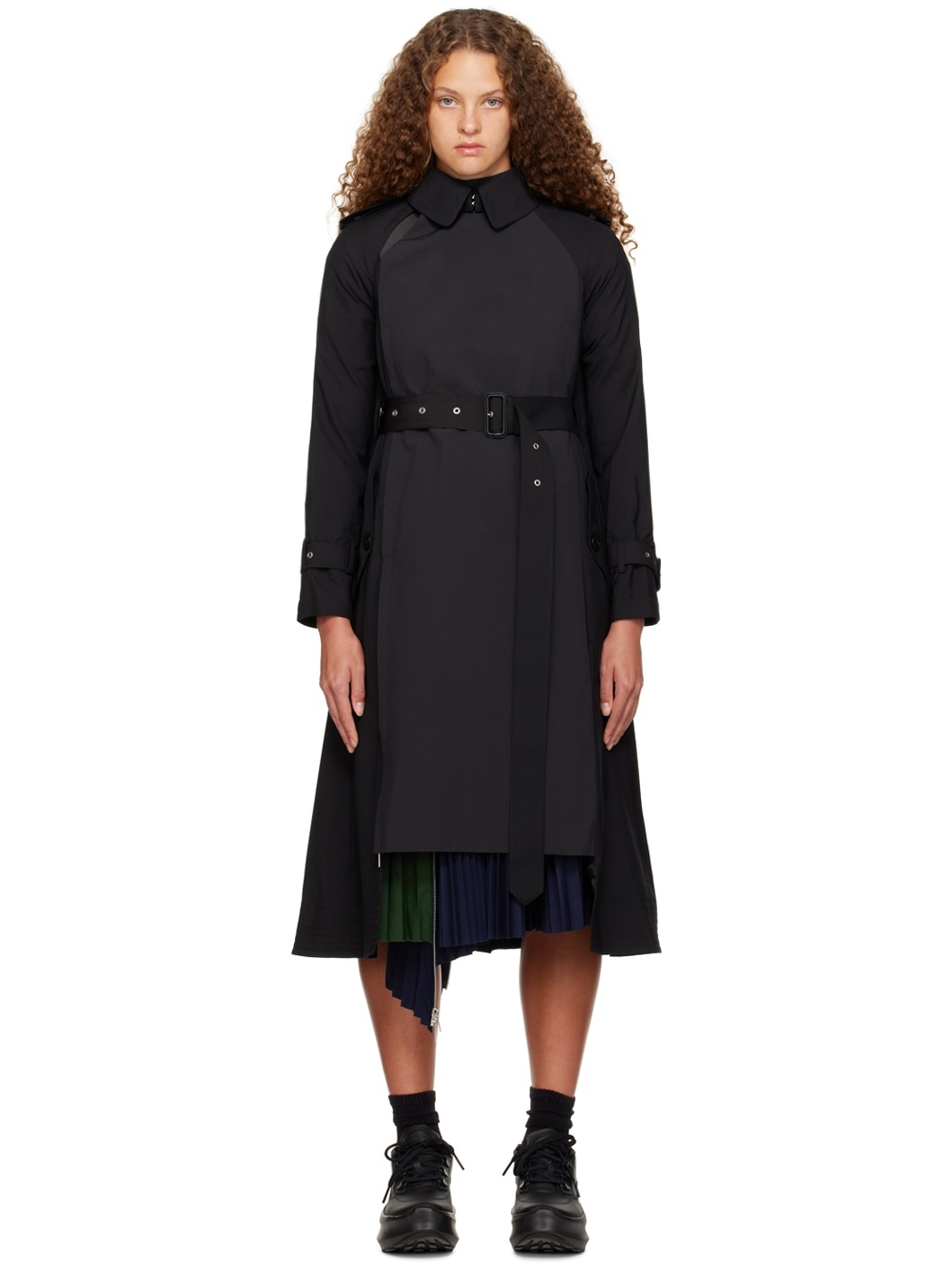 Black Paneled Trench Coat - 1