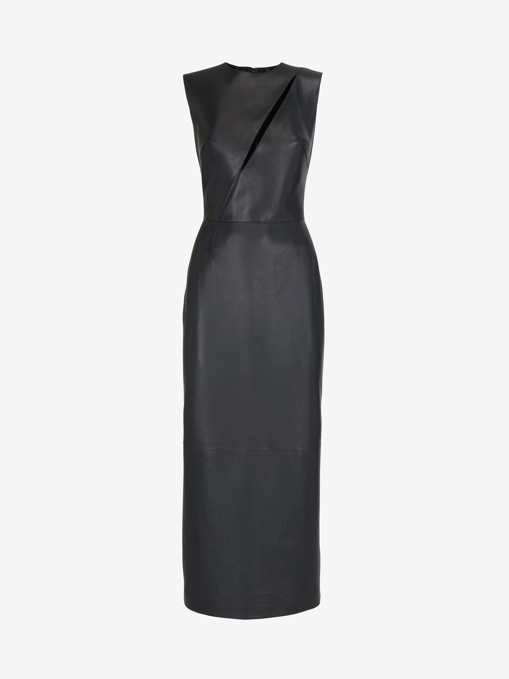 Women's Leather Slashed Pencil Dress in Black - 2