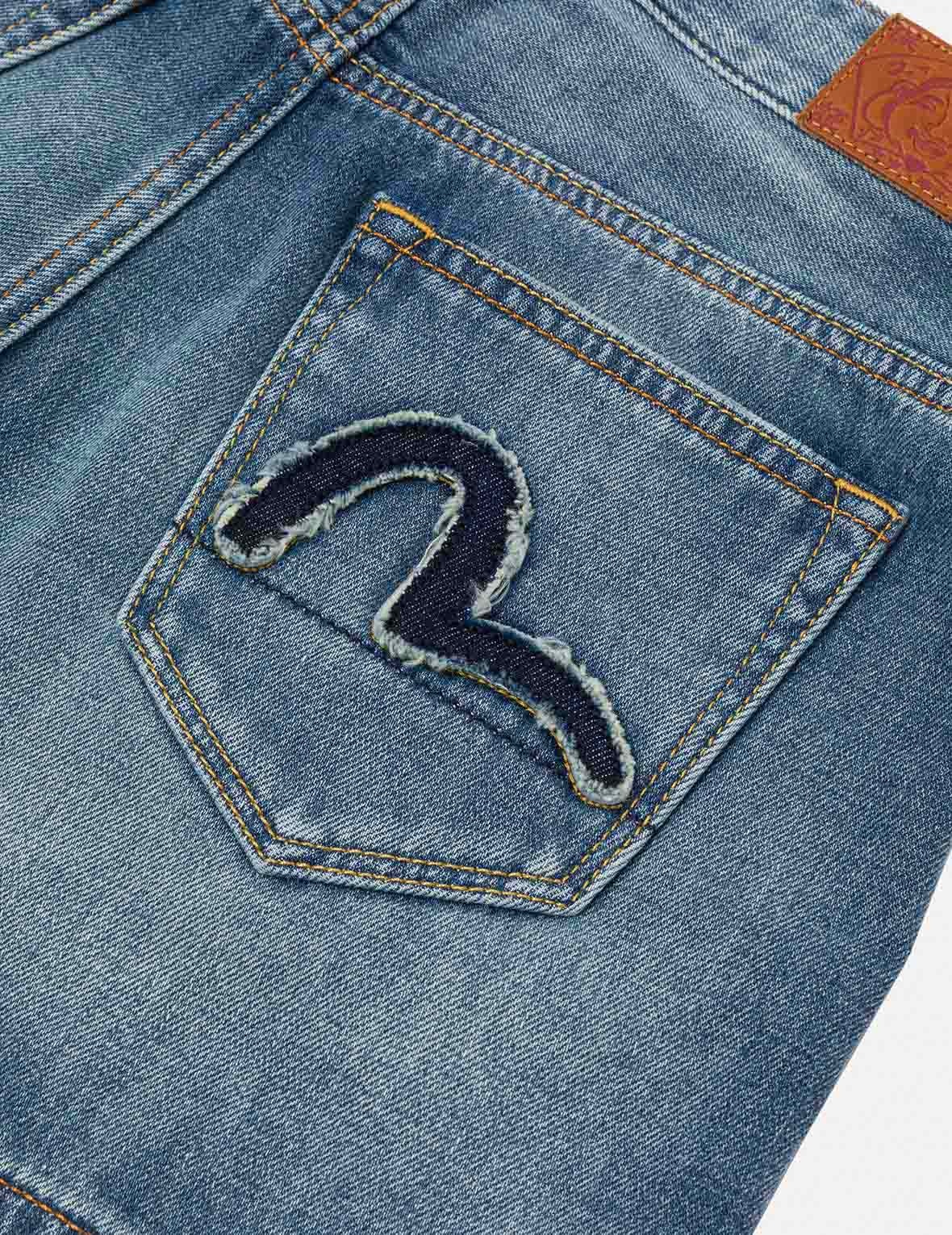 Deconstructed Seagull and Logo Applique Relax Fit Denim Shorts - 3
