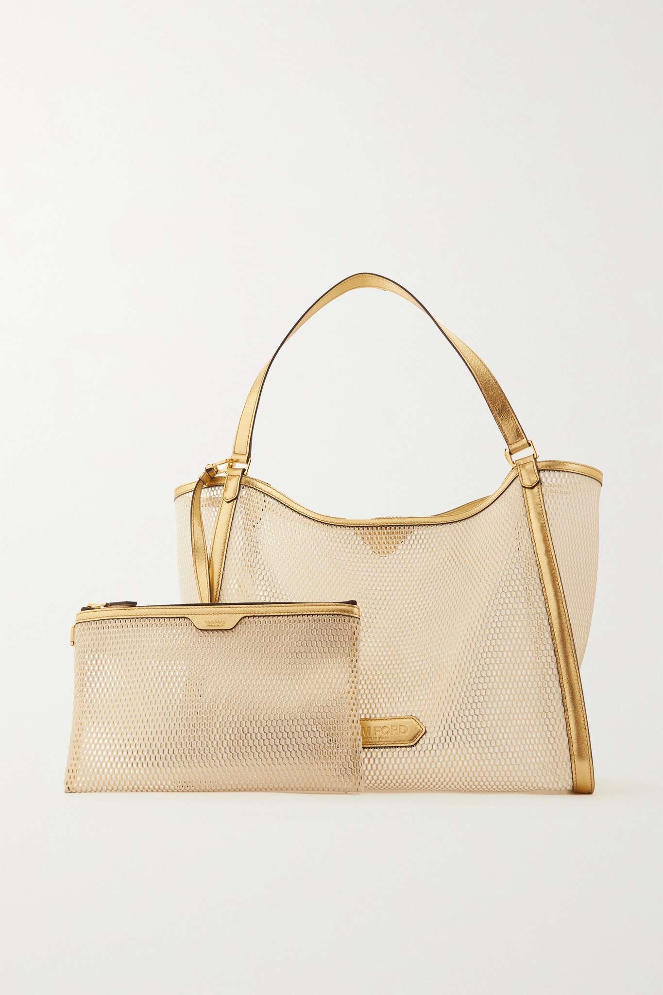 Metallic leather-trimmed mesh tote - 6