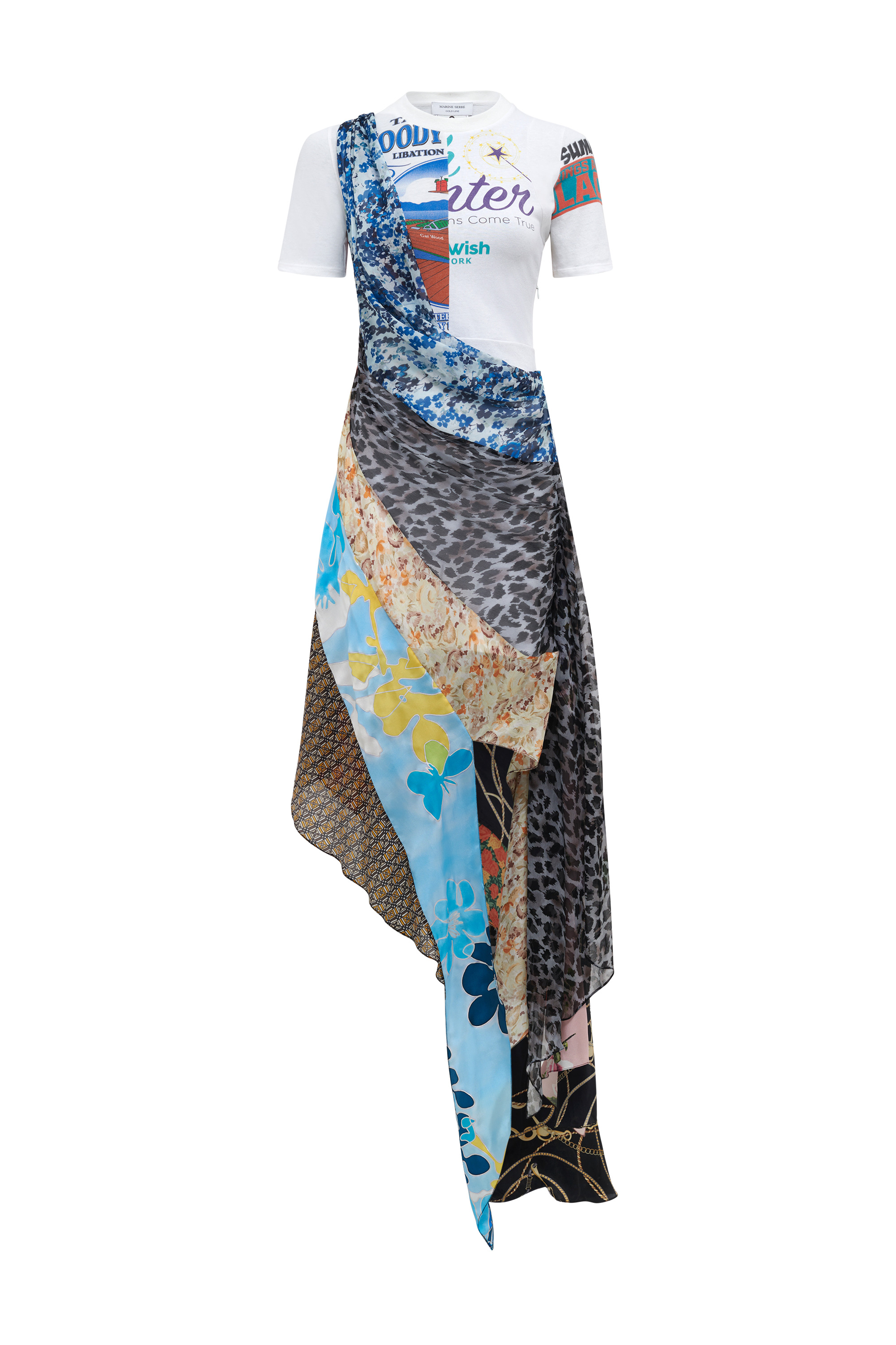 【MARINE SERRE】vintage silk scarf dress Upcycled Silk Scarves Draped Dress • Marine Serre