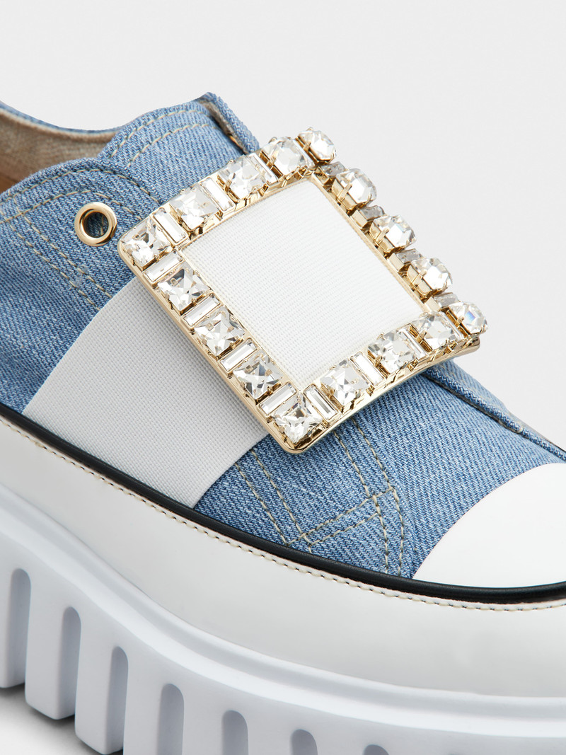 Viv' Go-Thick Strass Buckle Slip-on Sneakers in Denim 3